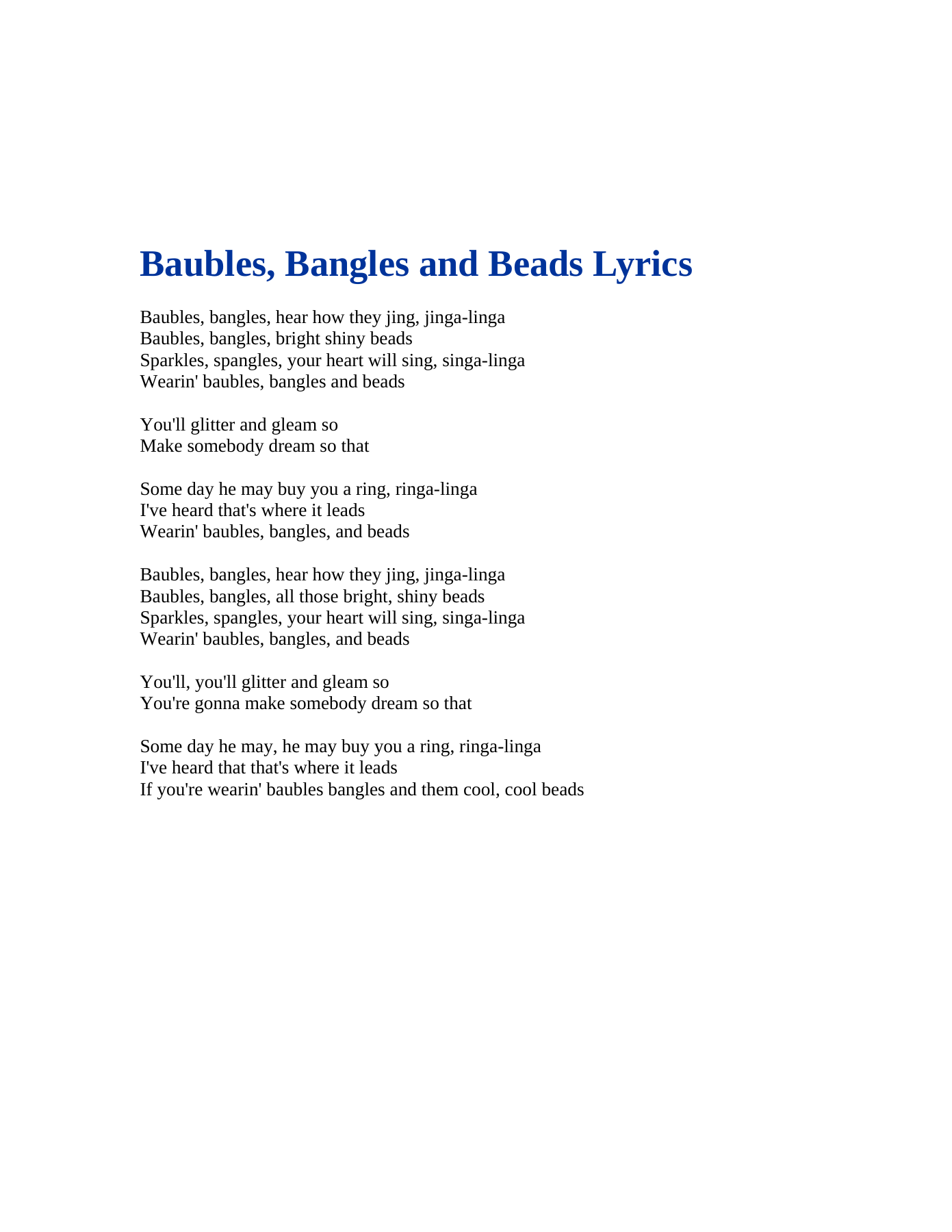 Baubles Bangles And Beads — sheet music preview