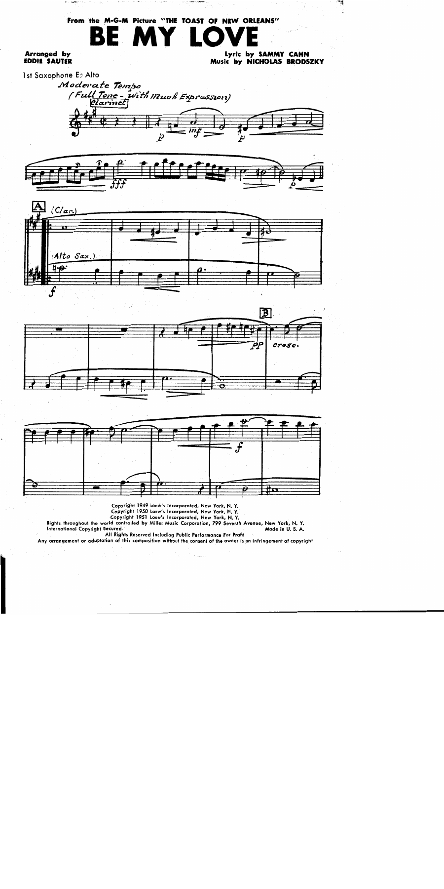 Be My Love — sheet music preview