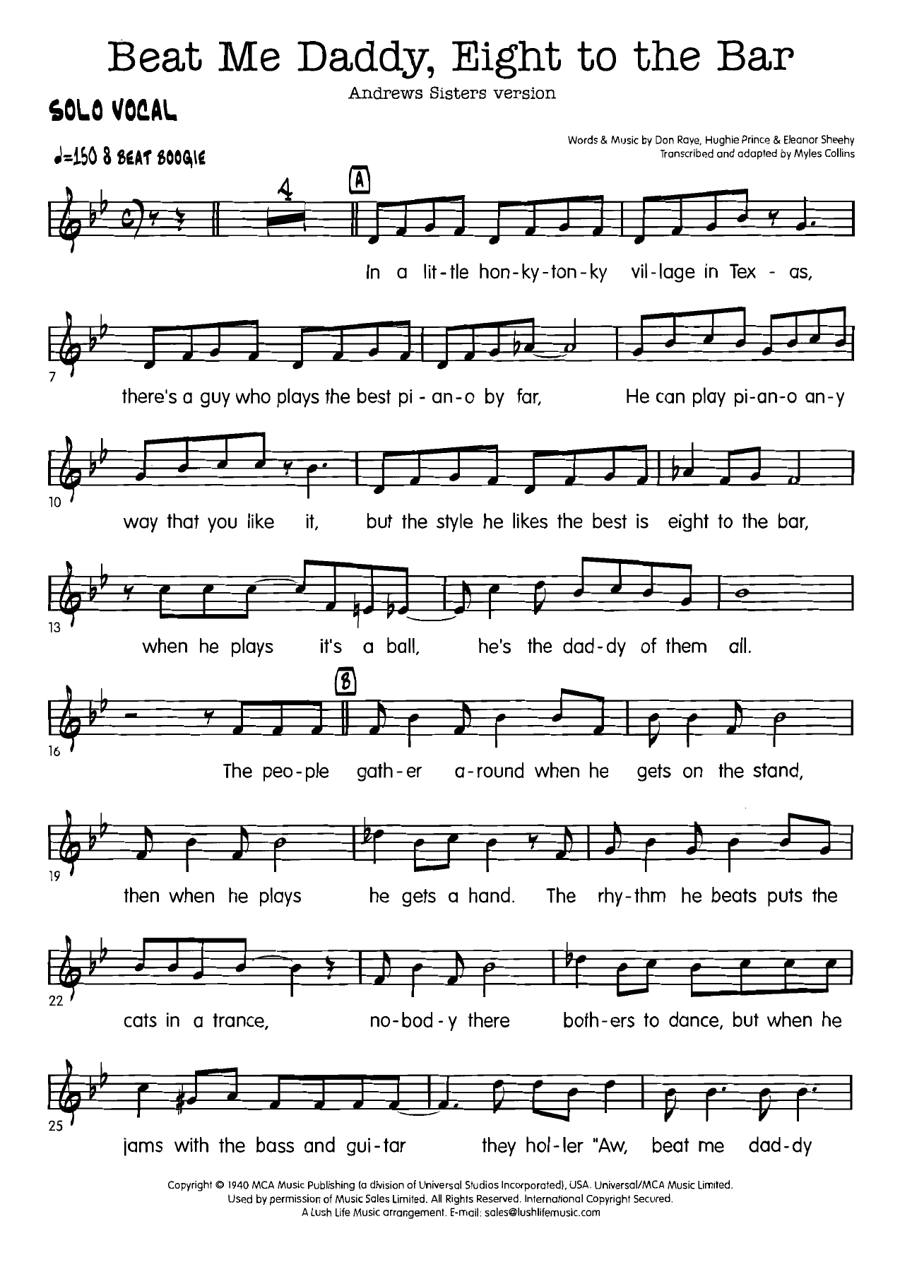 Beat Me Daddy, Eight To The Bar — sheet music preview