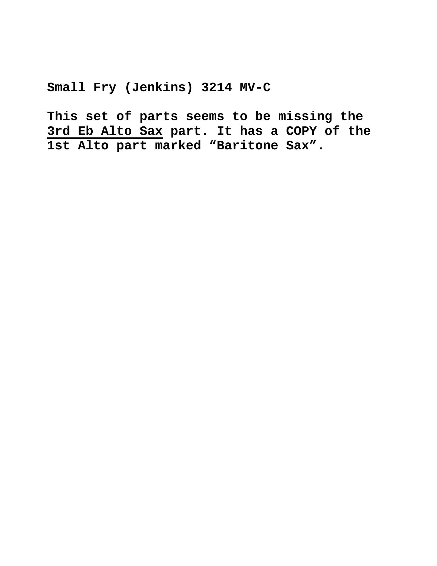 Small Fry (G.Jenkins) 3214 — sheet music preview