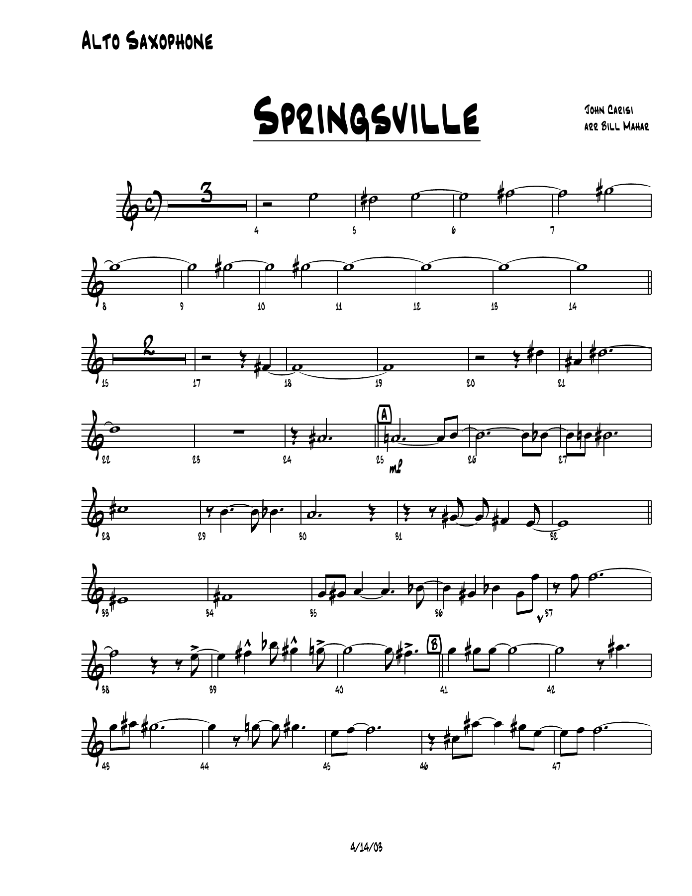 Springsville (B.Mahar) combo — sheet music preview