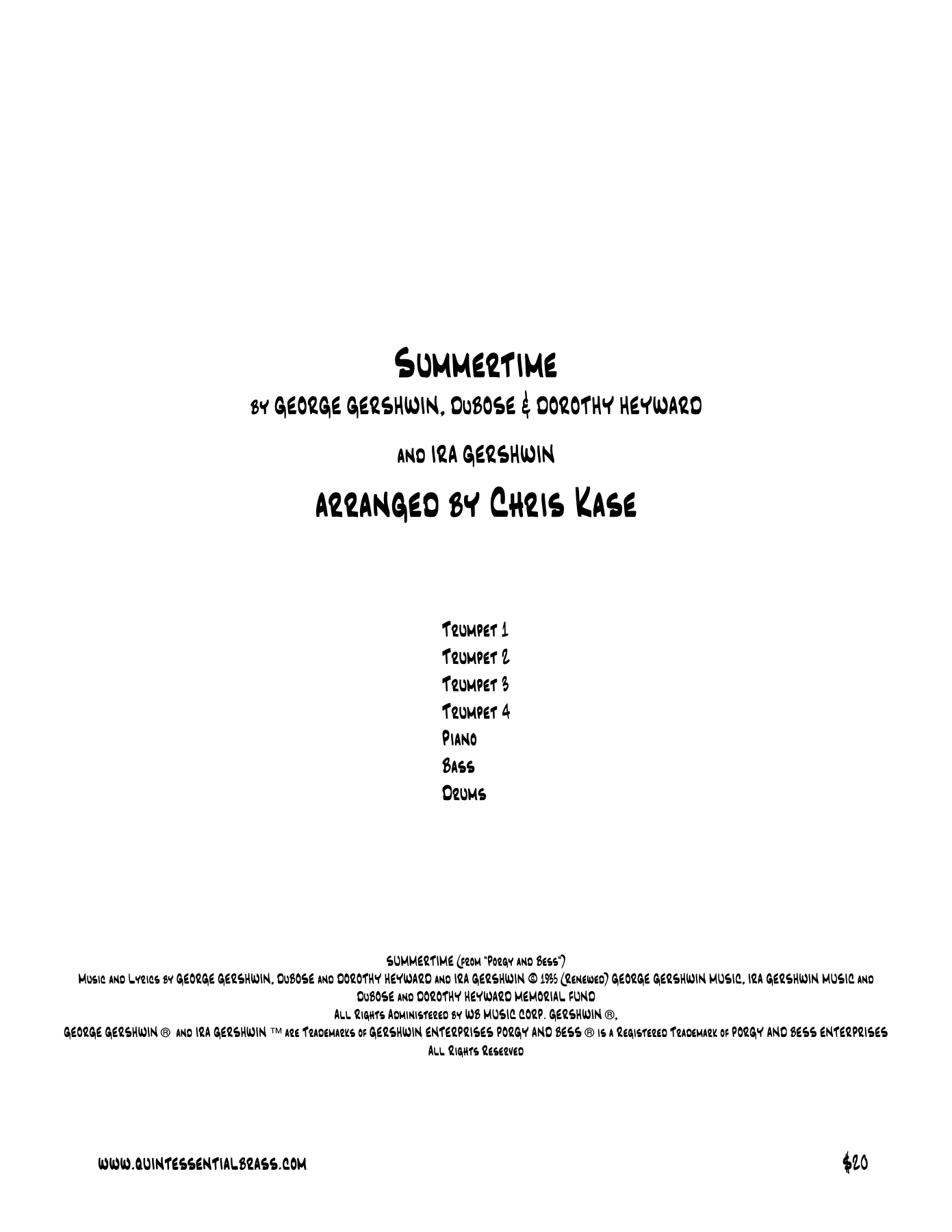 Summertime (C.Kase) Quartet Trumpet — sheet music preview