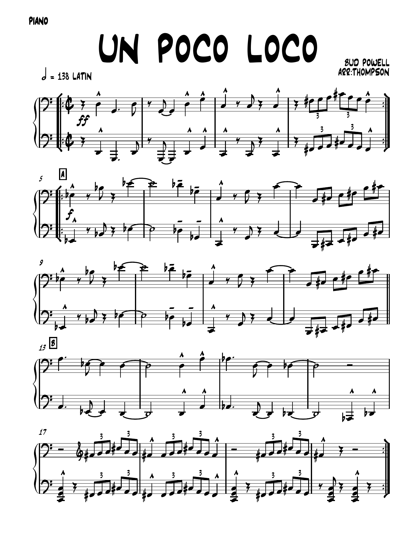 Un Poco Loco — sheet music preview