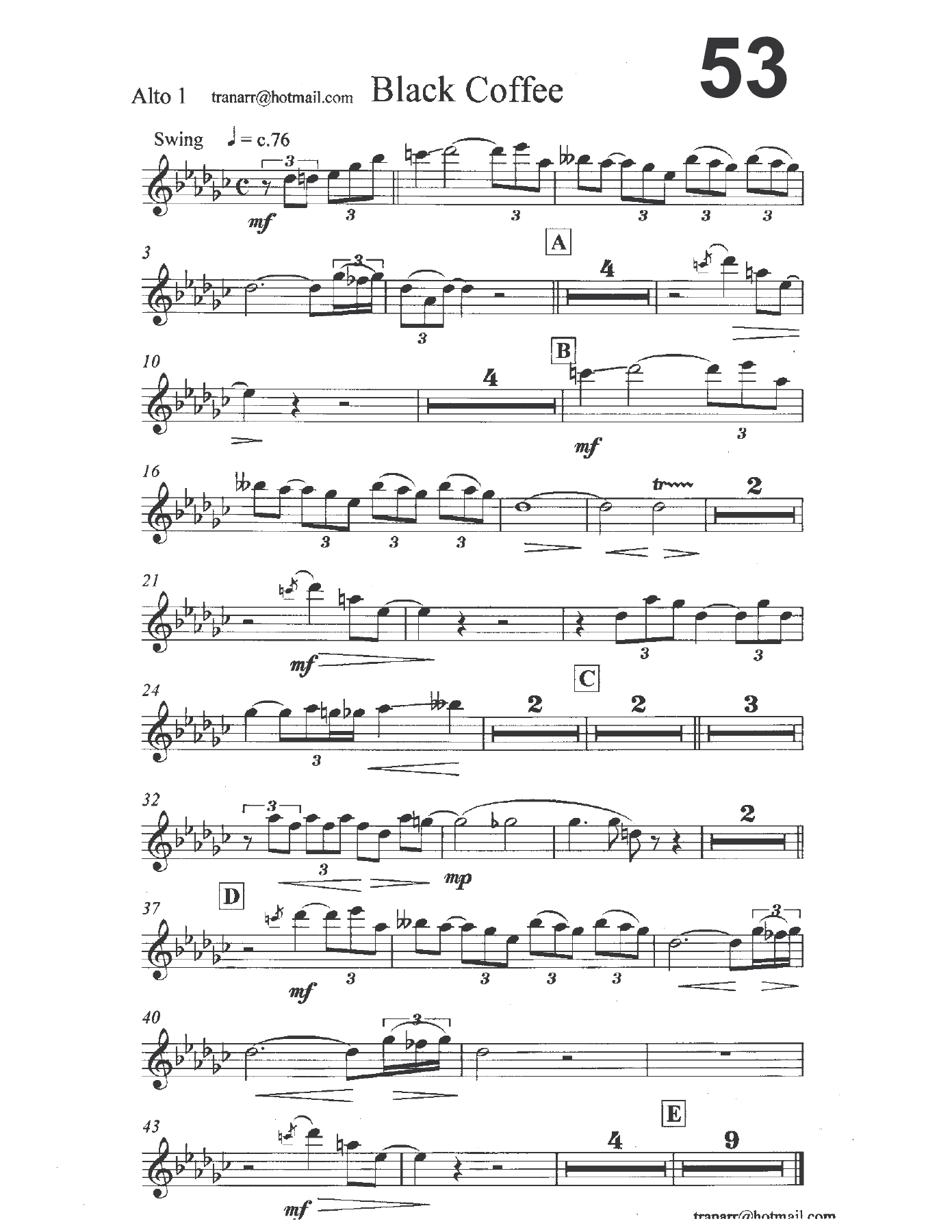 Black Coffee Vocal in A — sheet music preview