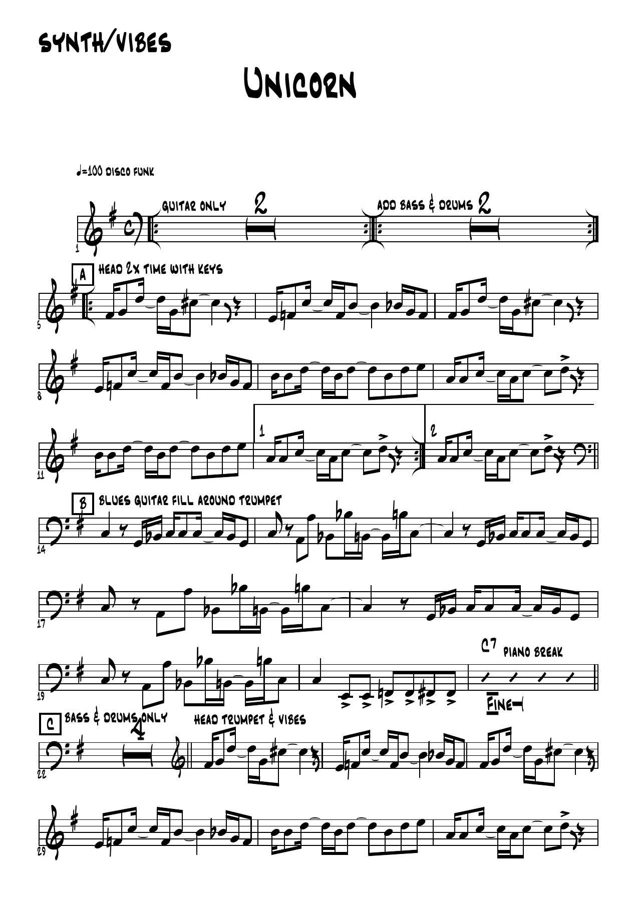 Unicorn Combo — sheet music preview