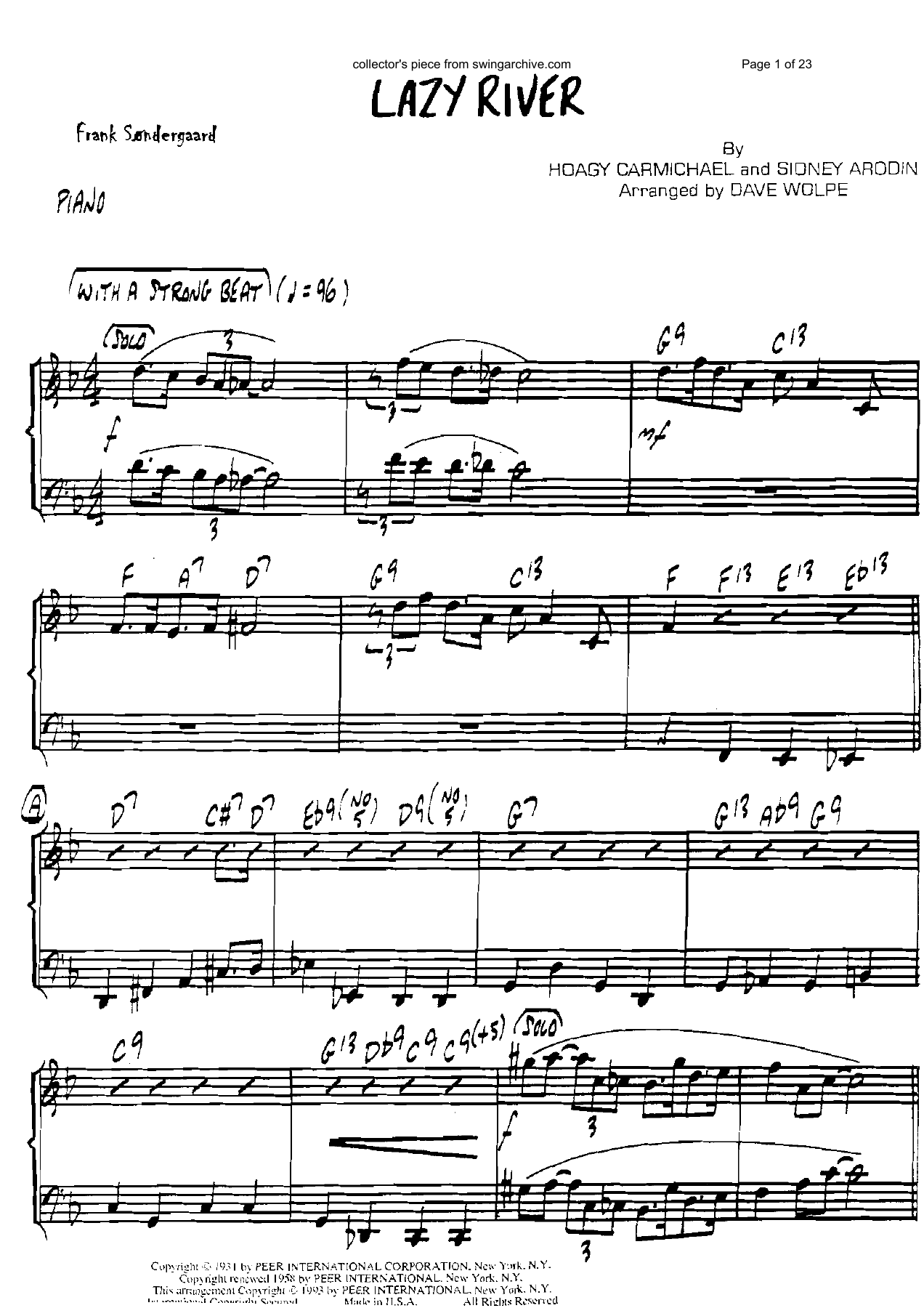 Up A Lazy River (D.Wolpe) Hoagy Carmichael — sheet music preview