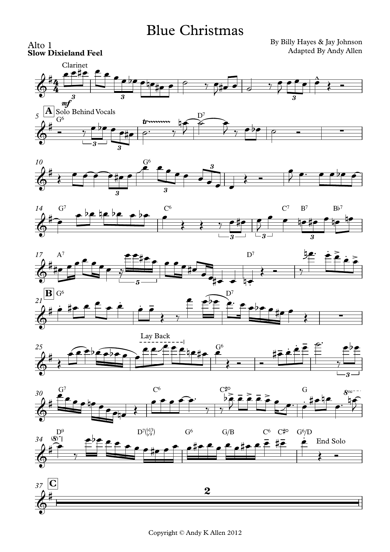 Blue Christmas — sheet music preview