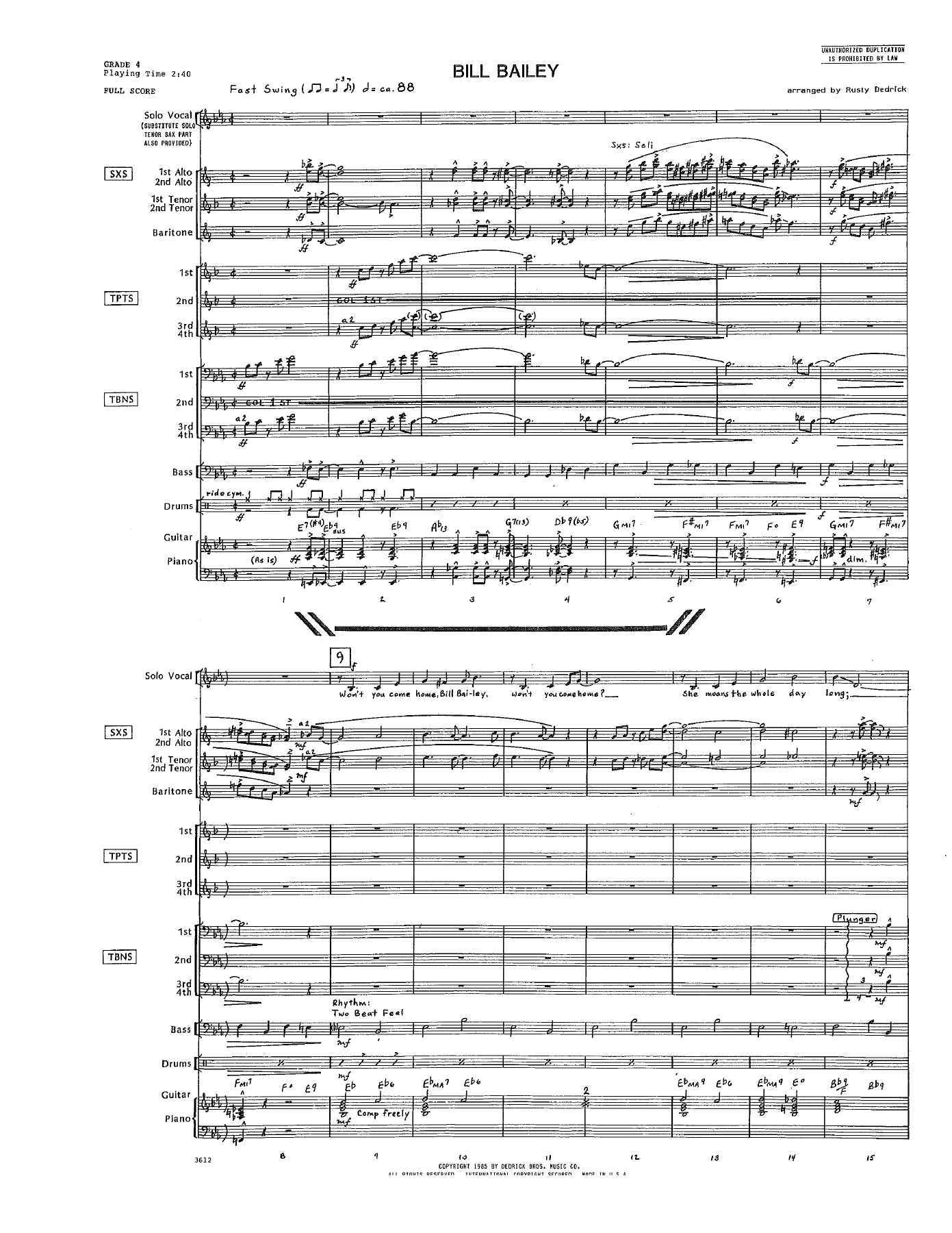 Bill Bailey — sheet music preview