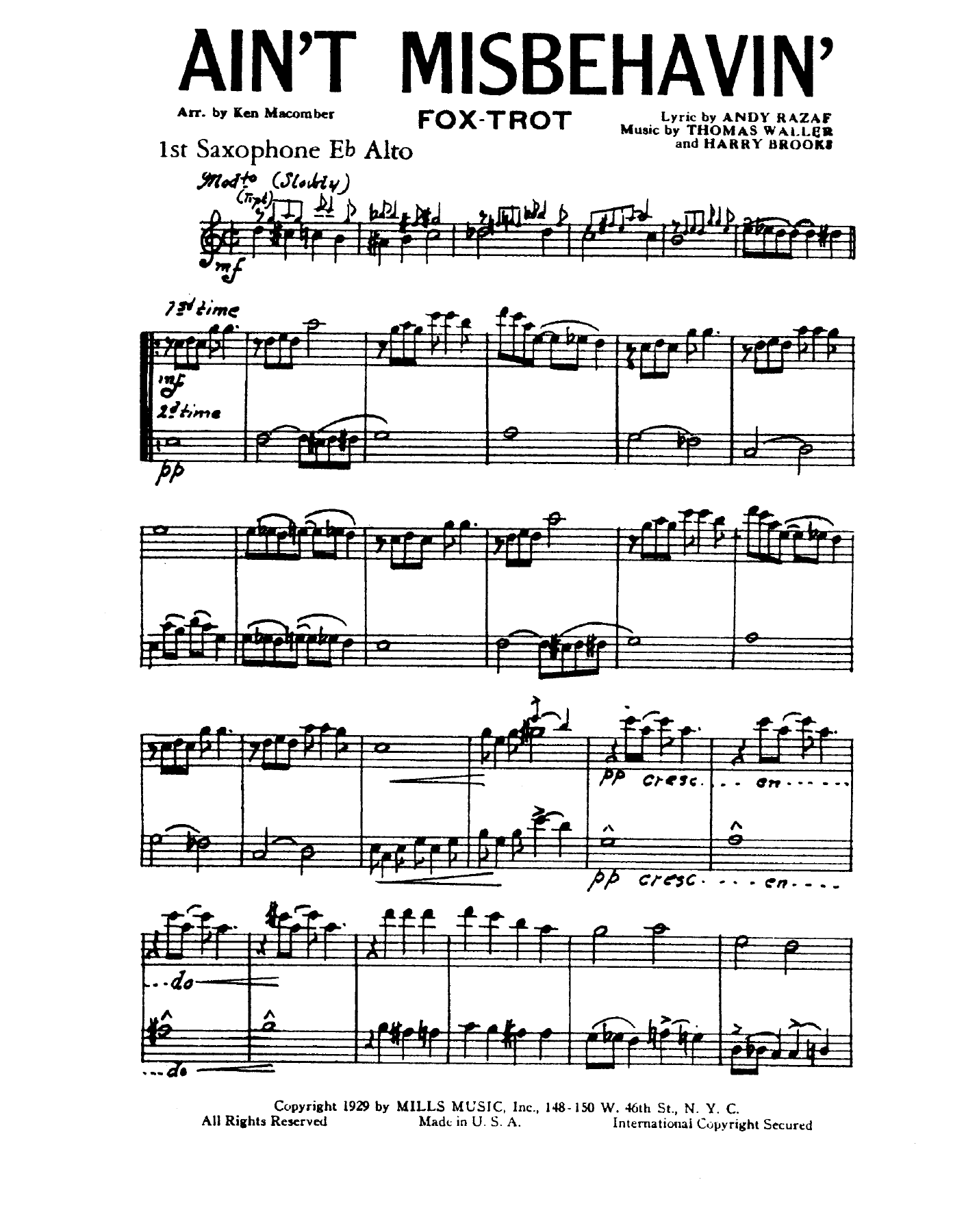 Ain't Misbehavin' (K.Macomber) 3214 — sheet music preview