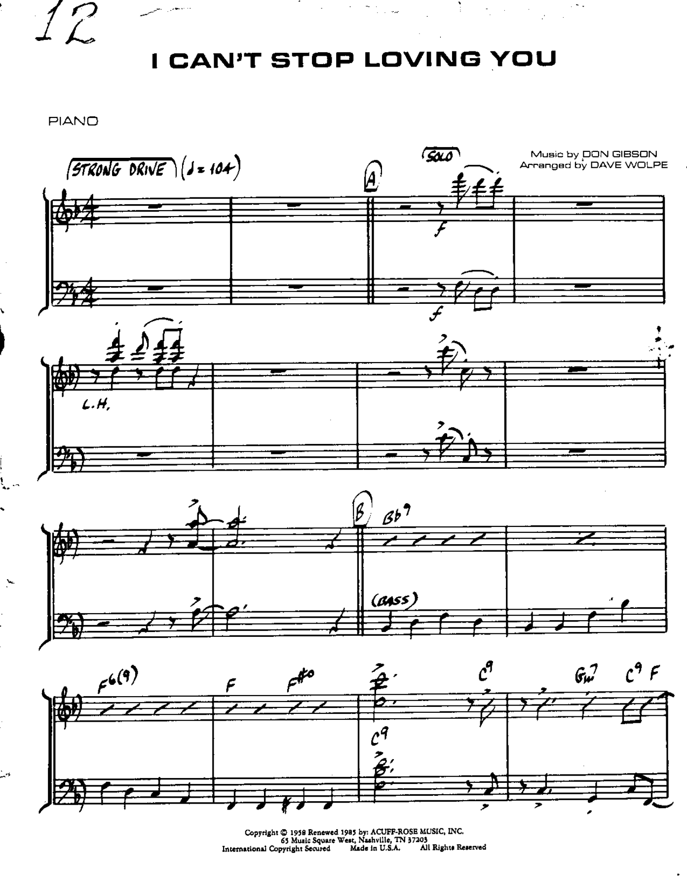 I Can't Stop Loving You — sheet music preview