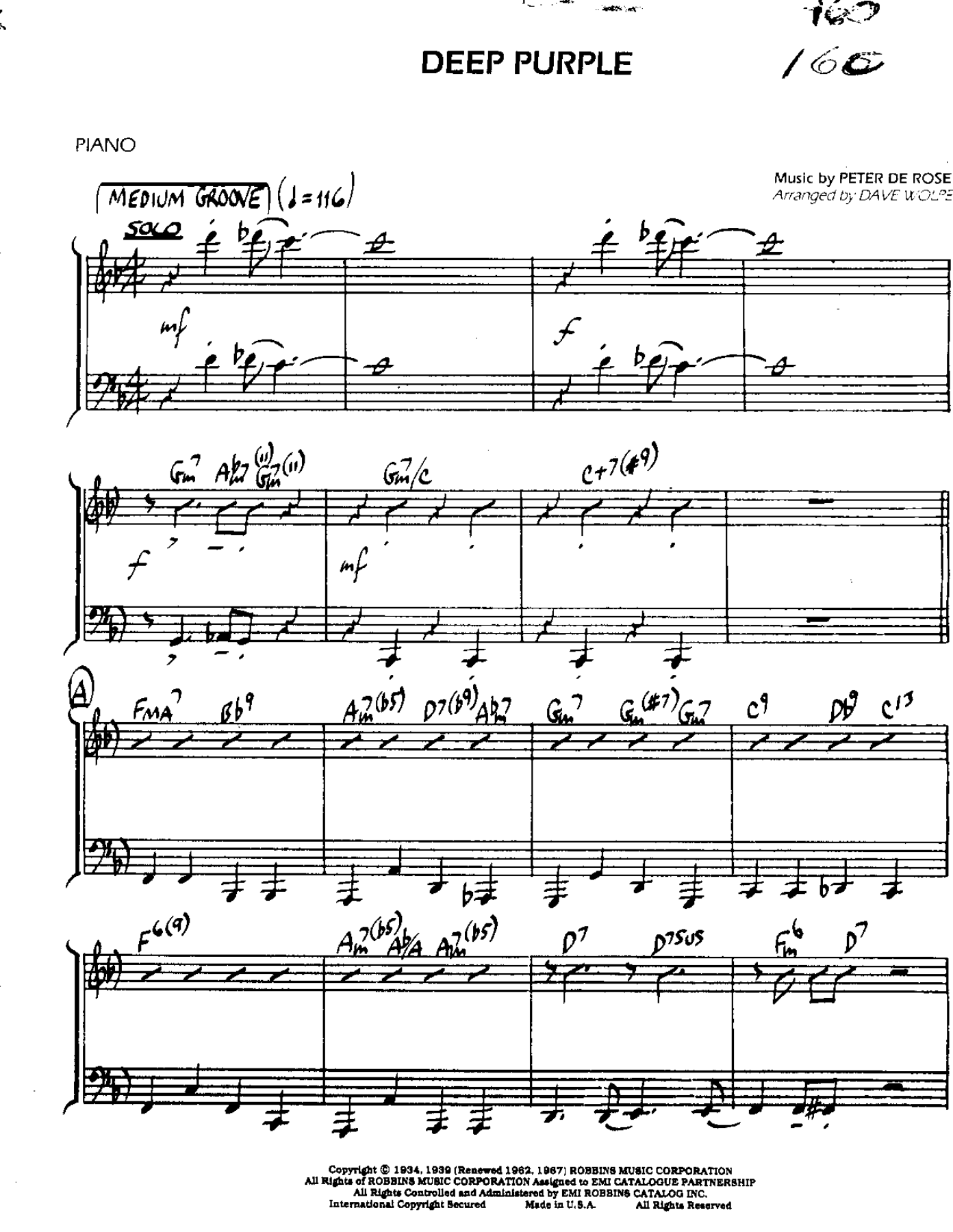 Deep Purple — sheet music preview