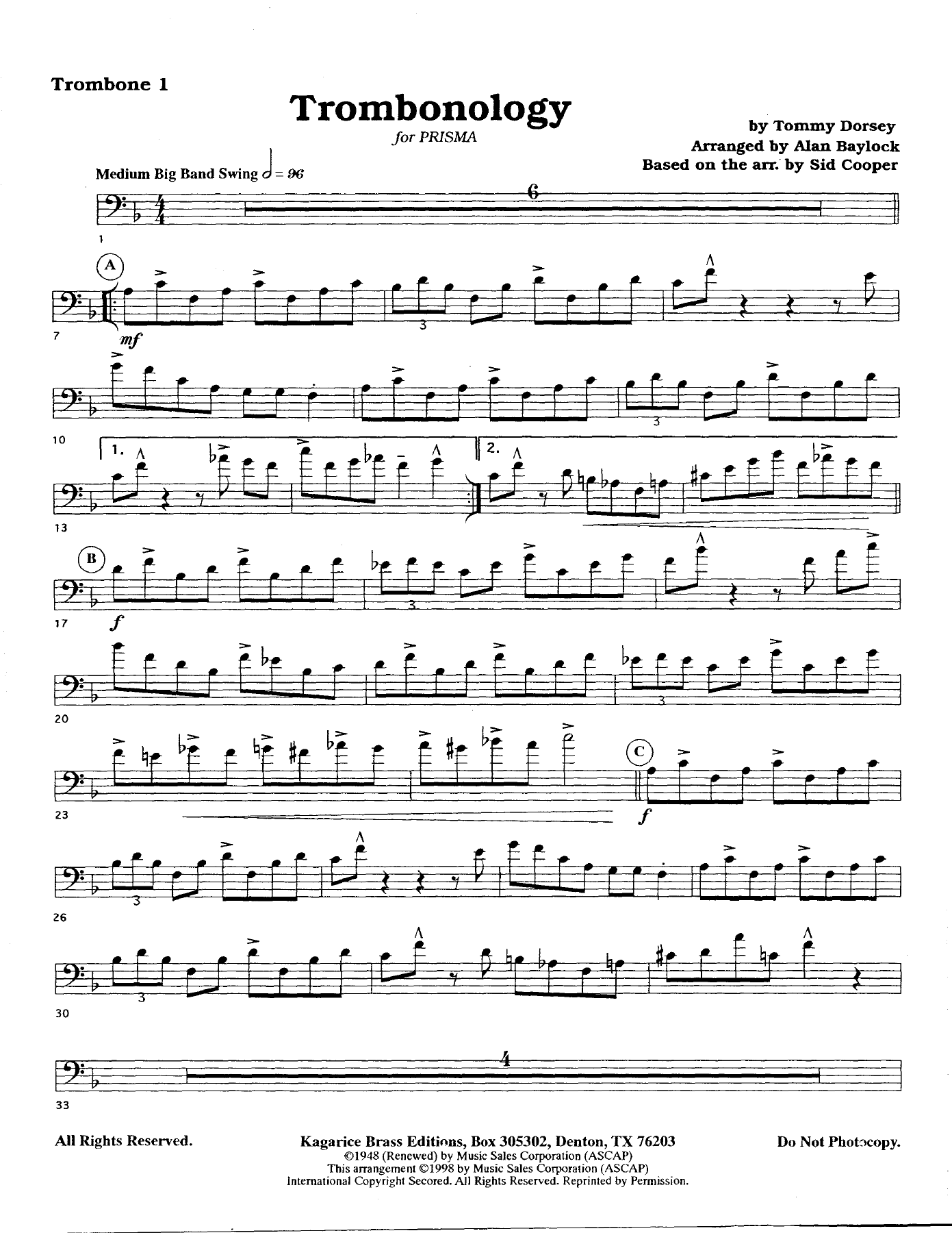 Trombonology (T.Dorsey arr.Alan Baylock) Tb Quartet + rhythm — sheet music preview