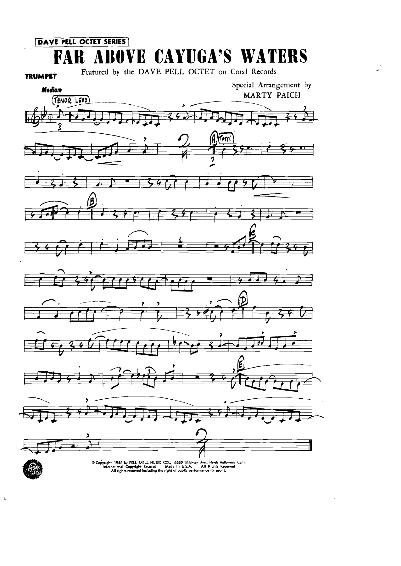 Far Above Cayuga's Waters — sheet music preview