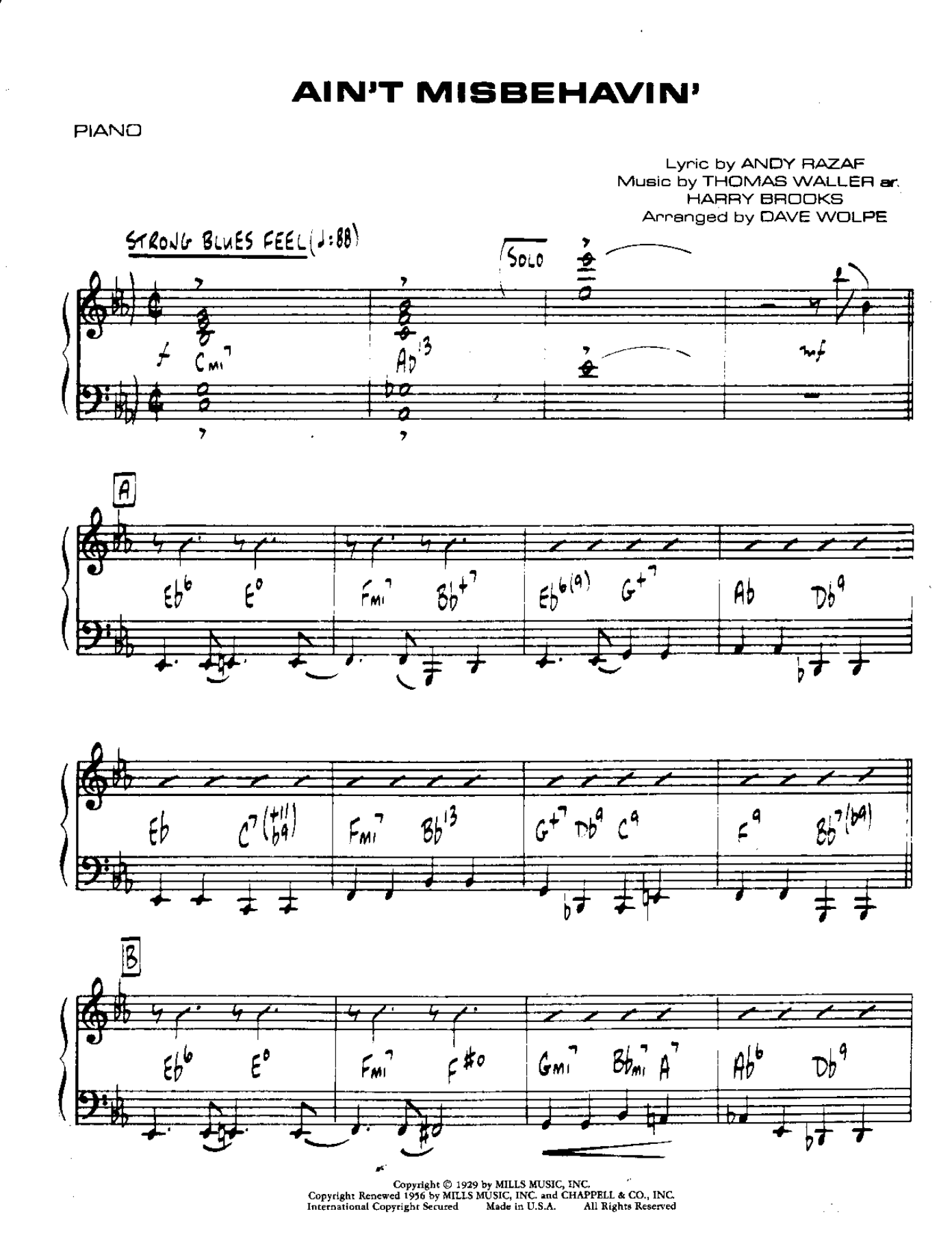 Ain't Misbehavin' — sheet music preview