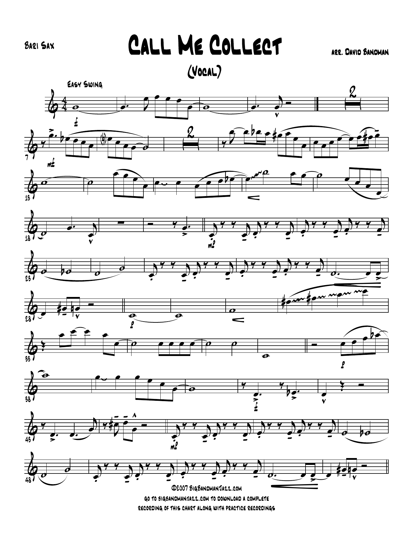 Call Me Collect — sheet music preview