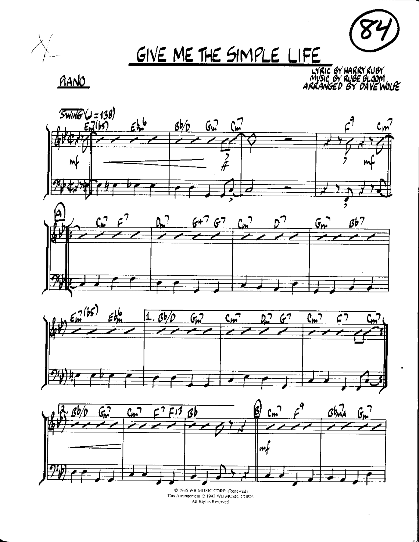 Give Me The Simple Life — sheet music preview