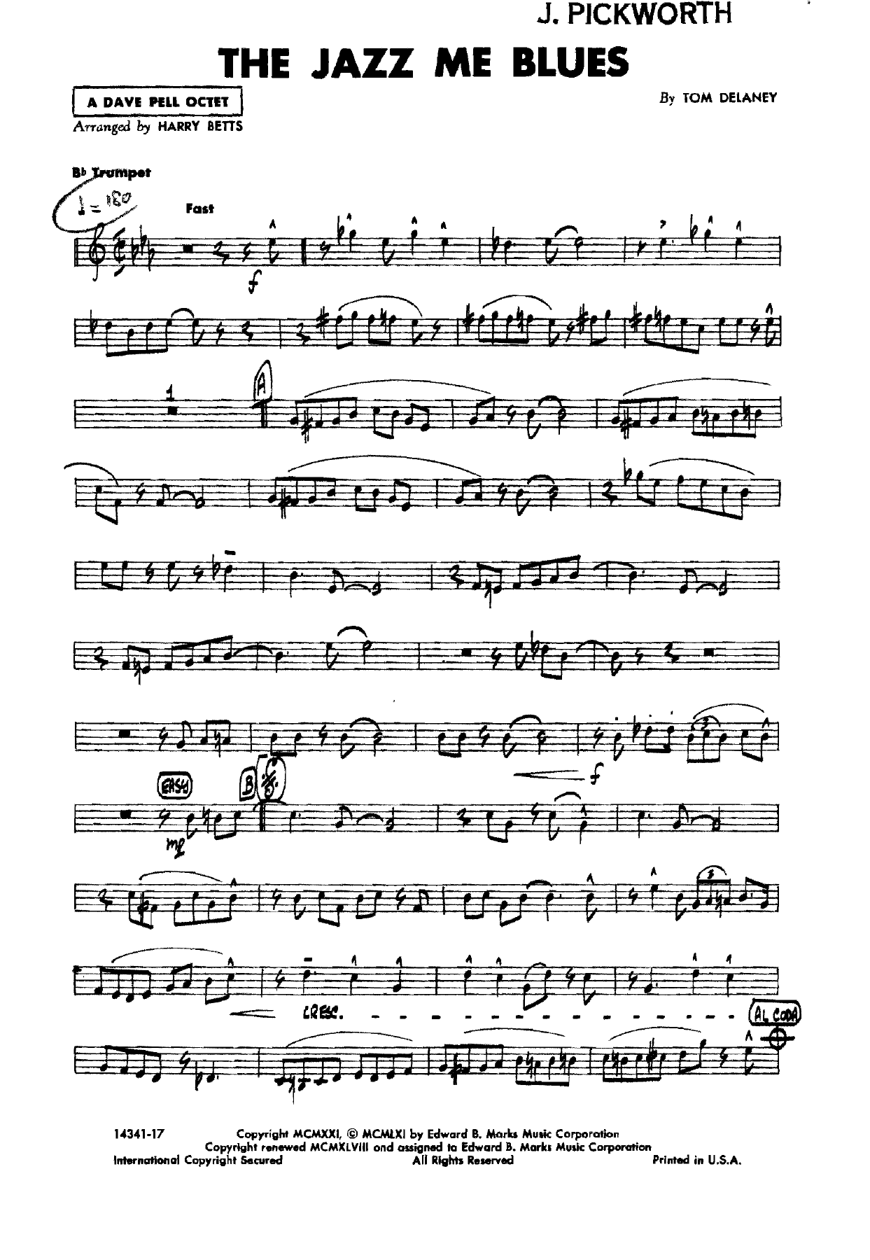 Jazz Me Blues — sheet music preview