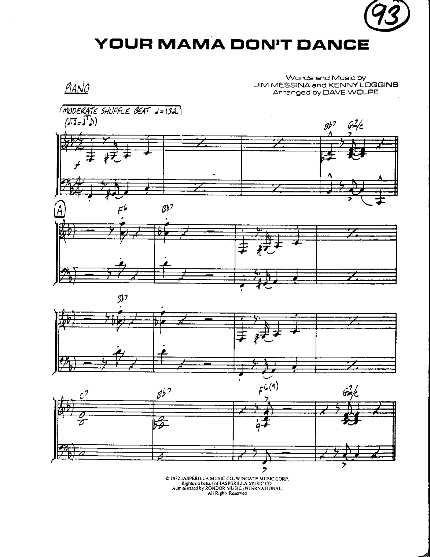 Your Mama Don't Dance — sheet music preview