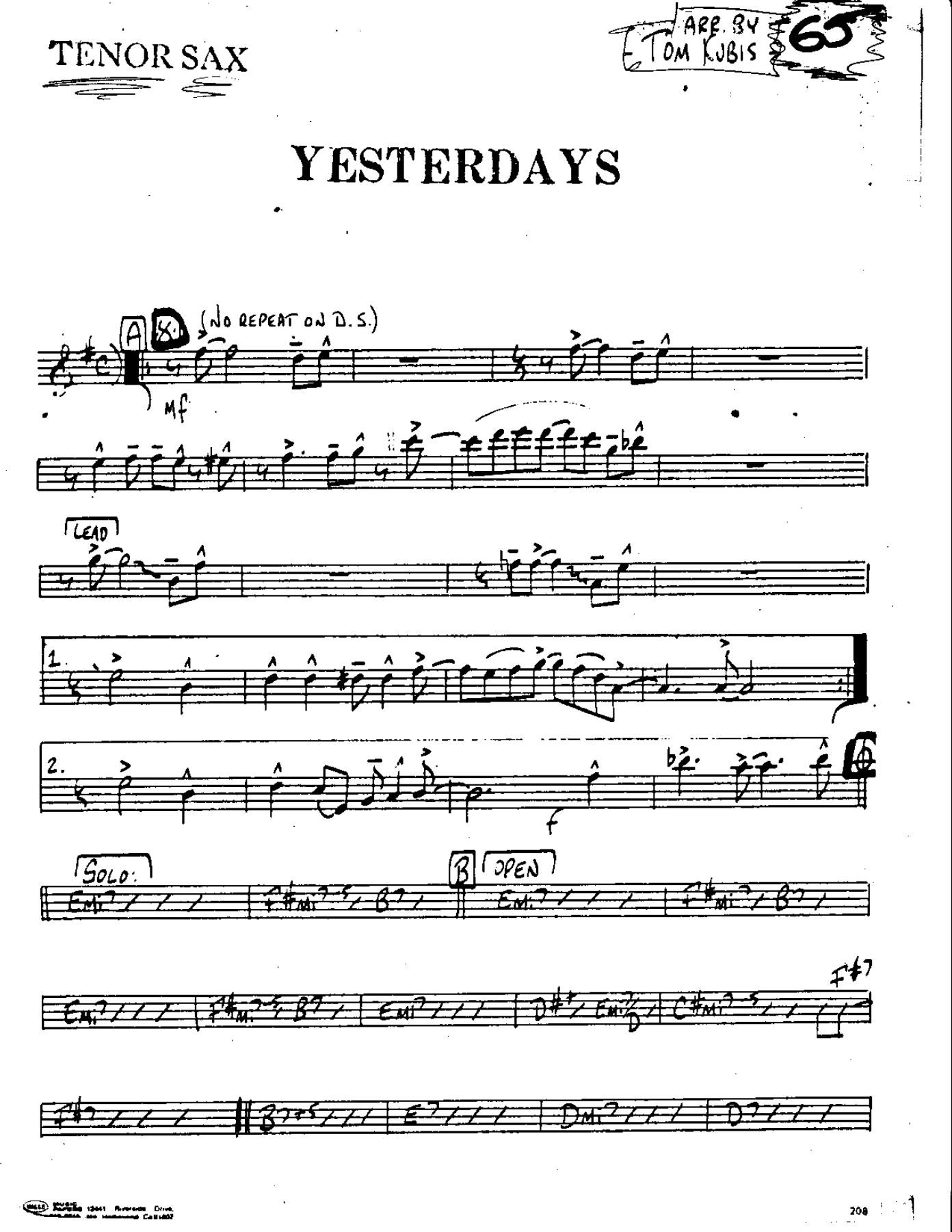 Yesterdays — sheet music preview
