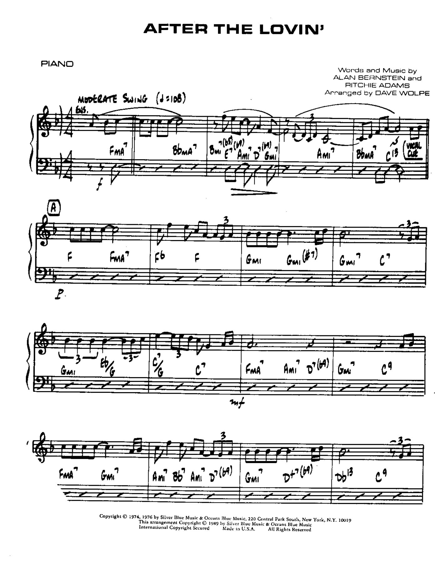 After The Lovin' — sheet music preview