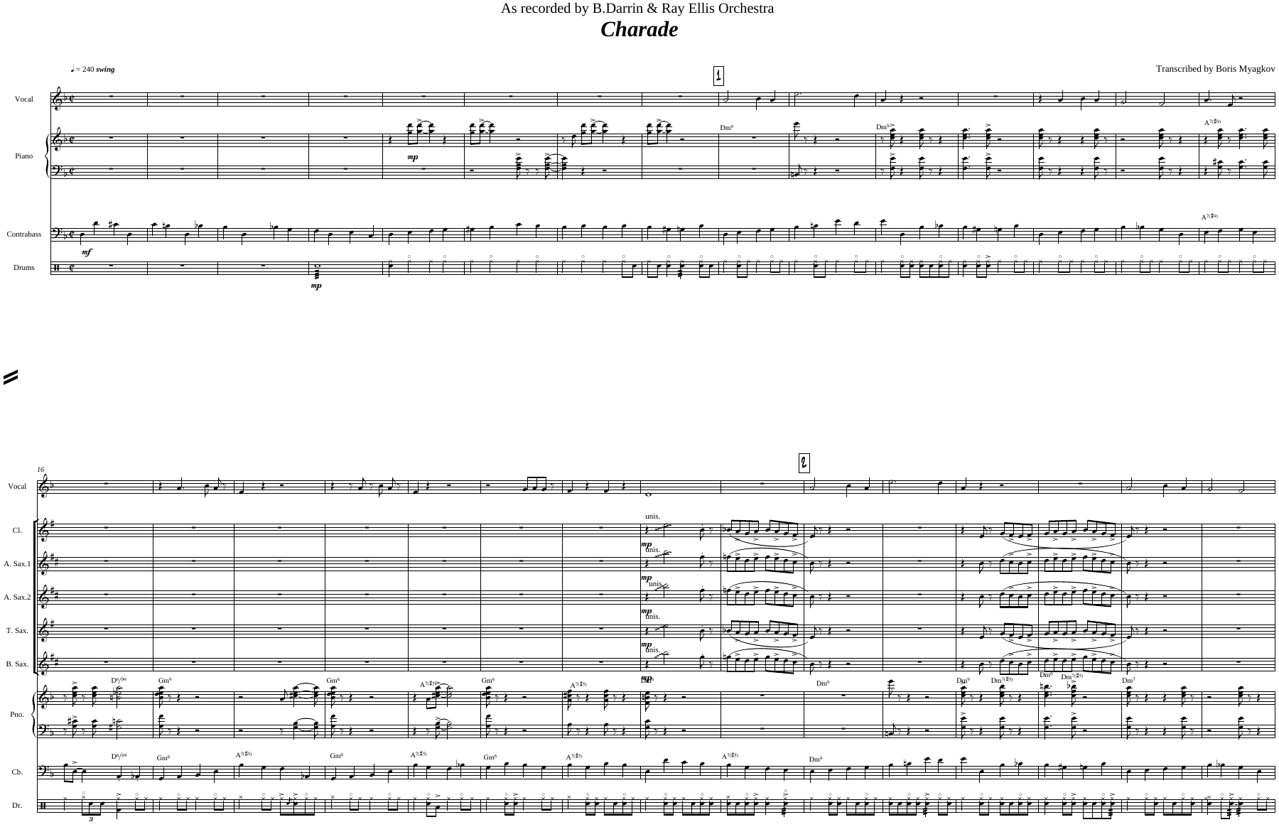 Charade  B.Darin & Ray Ellis — sheet music preview