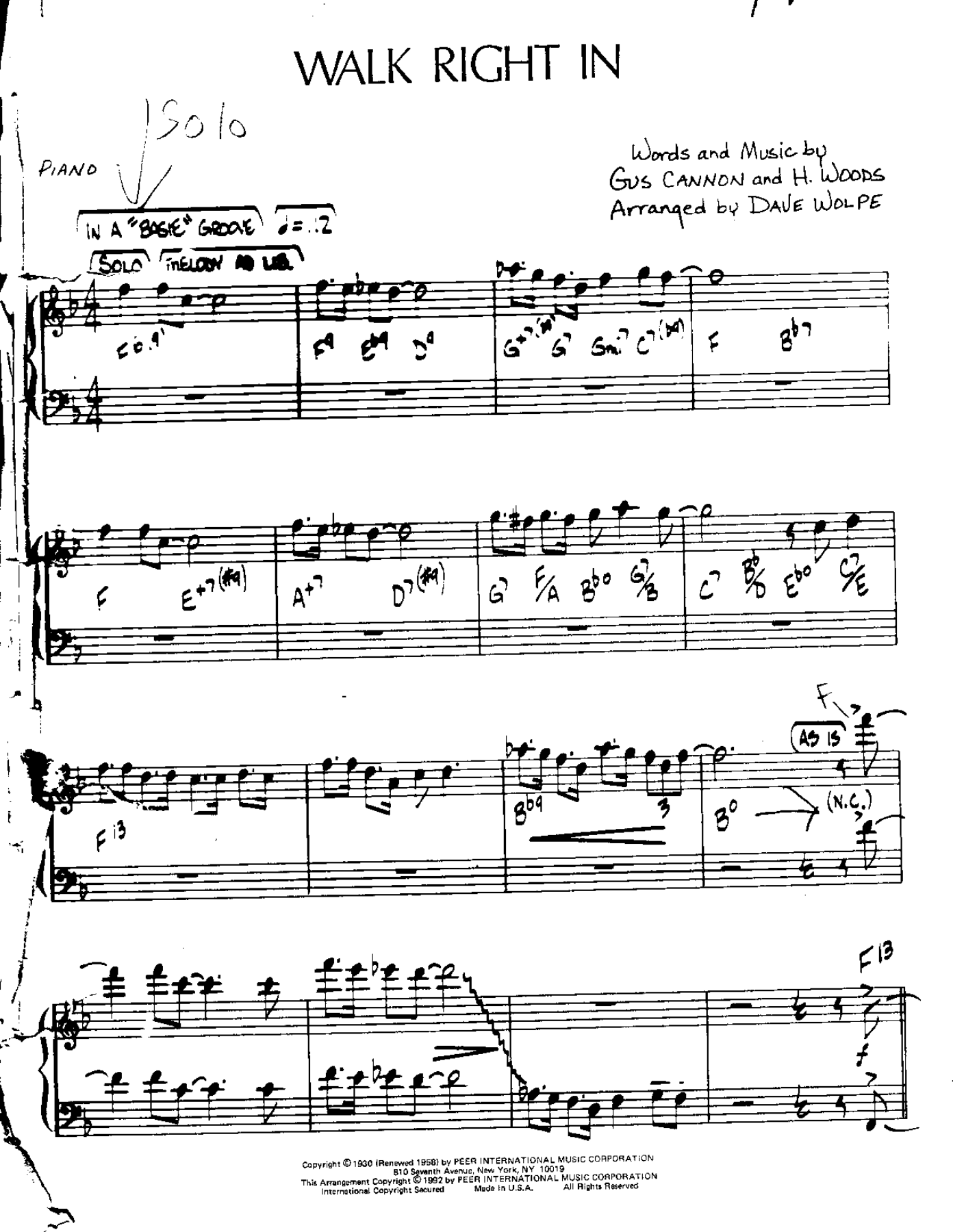 Walk Right In — sheet music preview