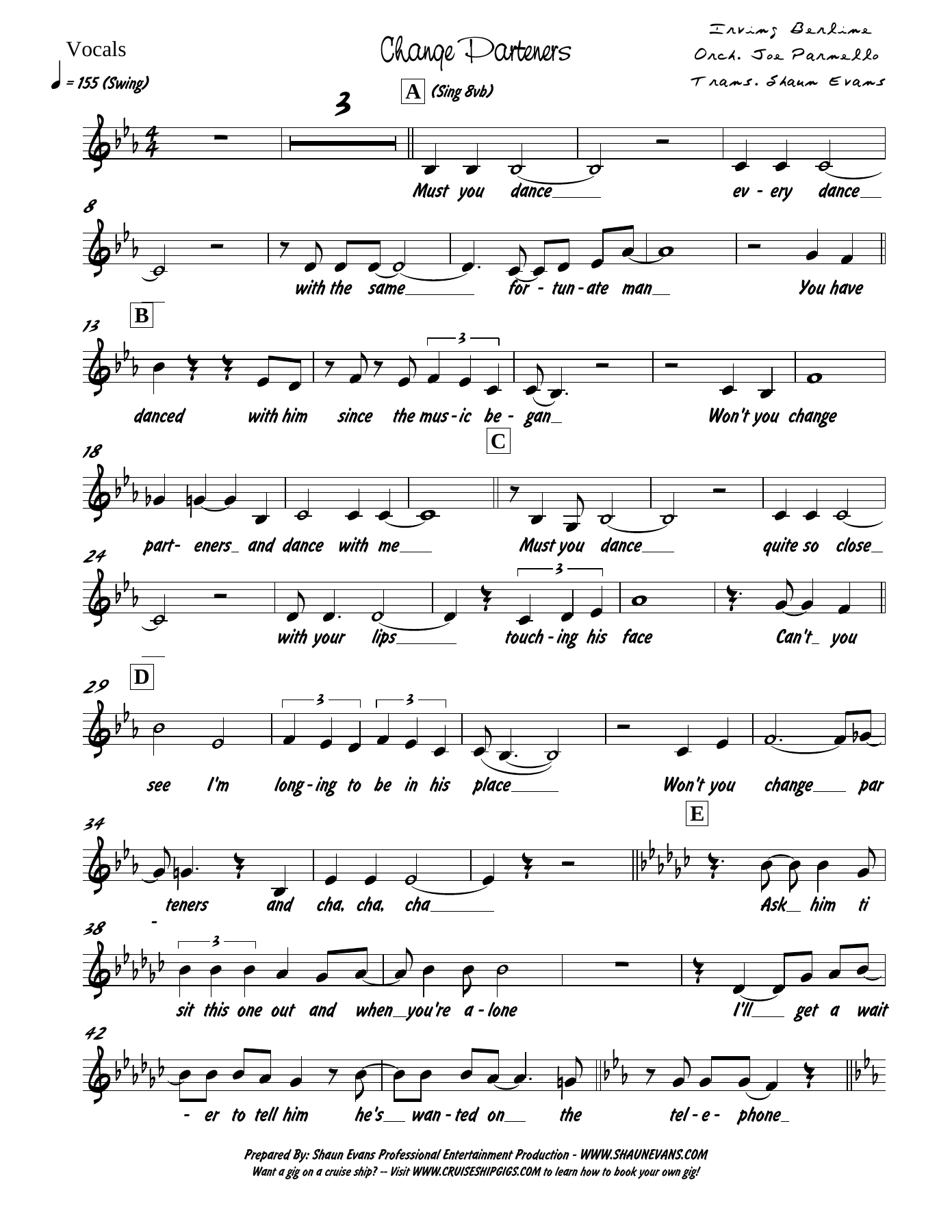 Change Partners — Big Band Vocal sheet music by J.Parmillo | Jazz Standard