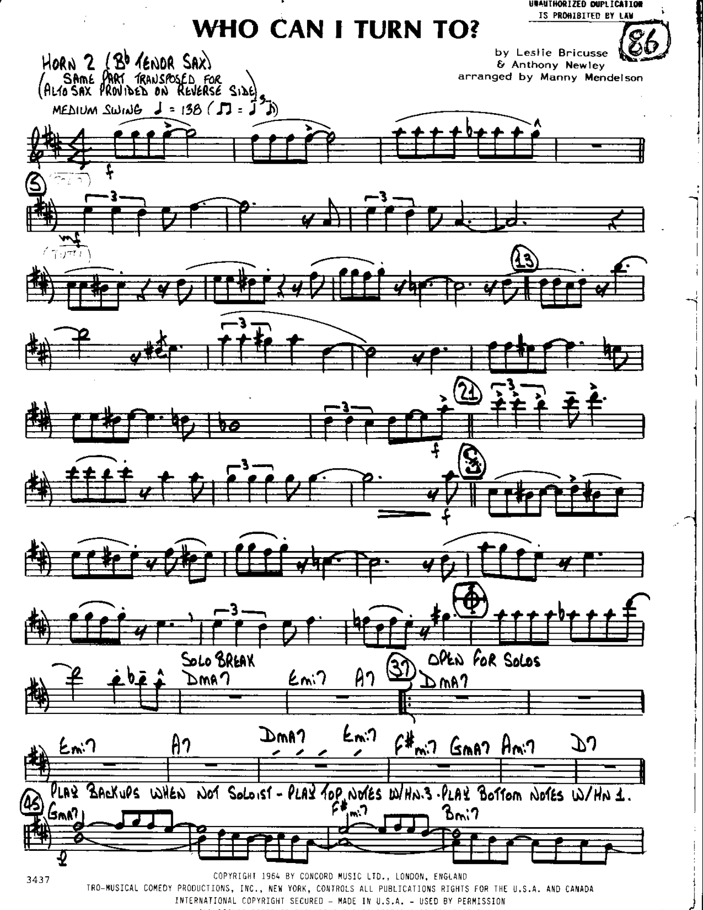 Who Can I Turn To — sheet music preview