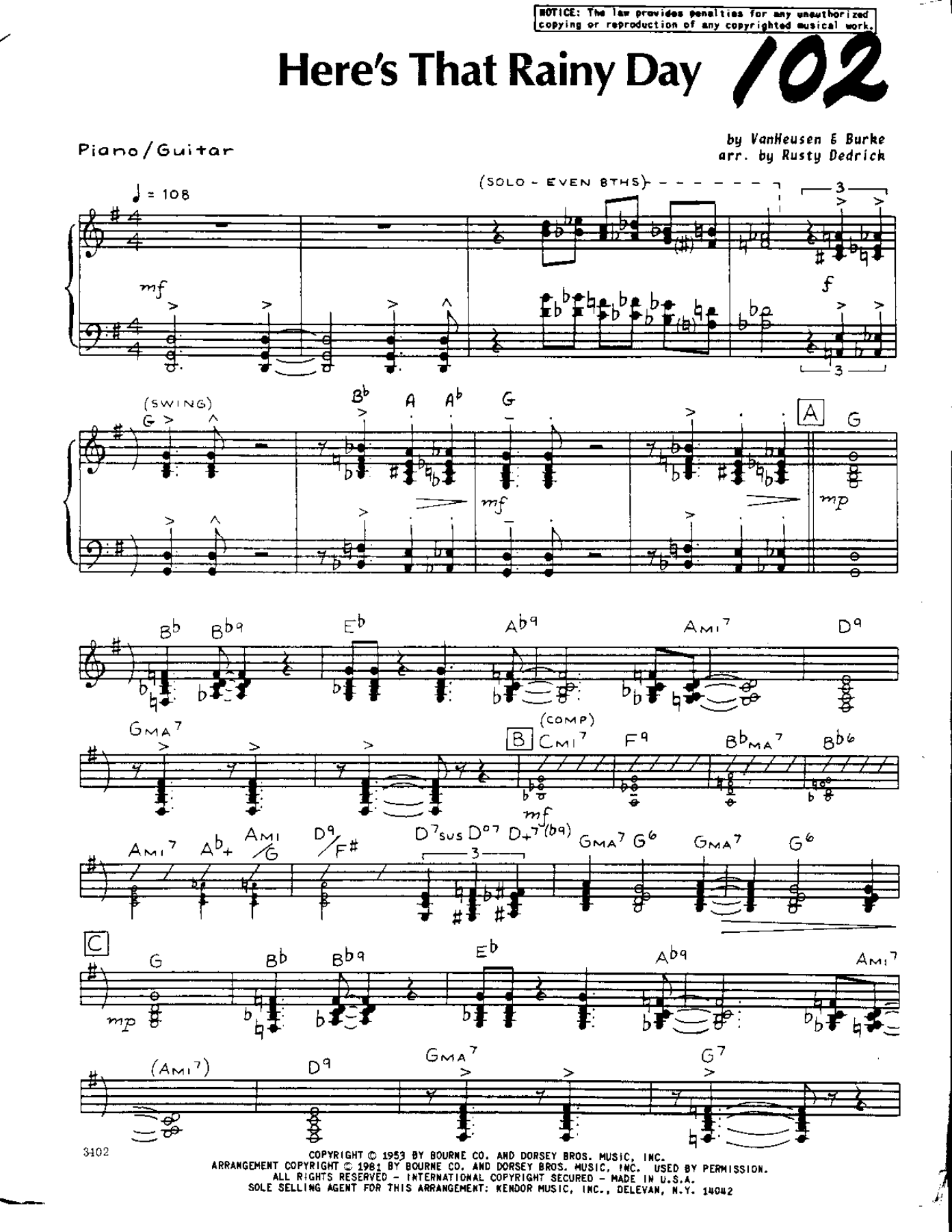 Here's That Rainy Day — sheet music preview