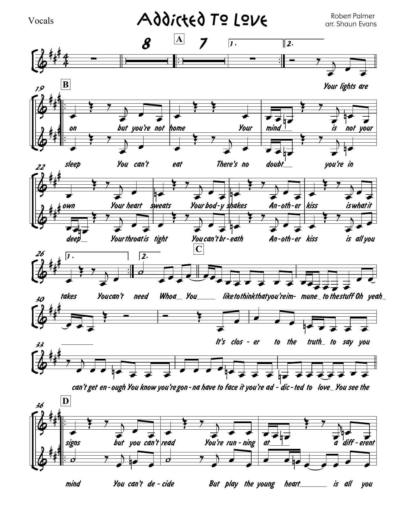 Addicted To Love — sheet music preview