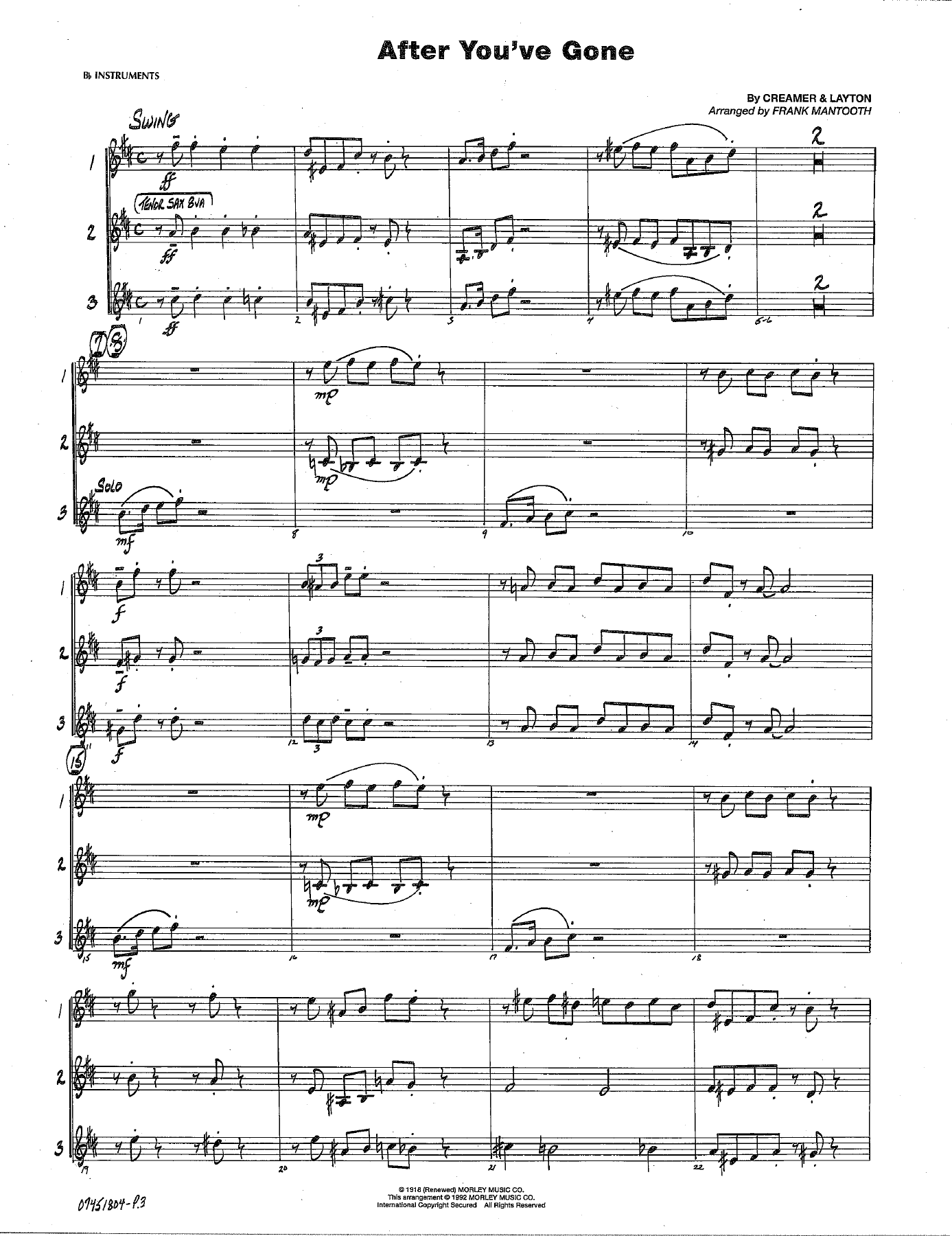After You've Gone (F.Mantooth) combo — sheet music preview