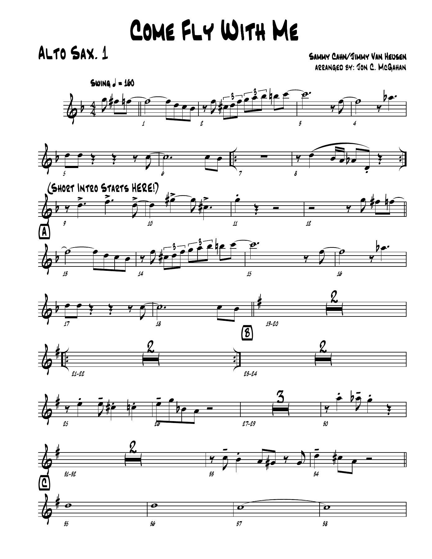 Come Fly With Me — sheet music preview