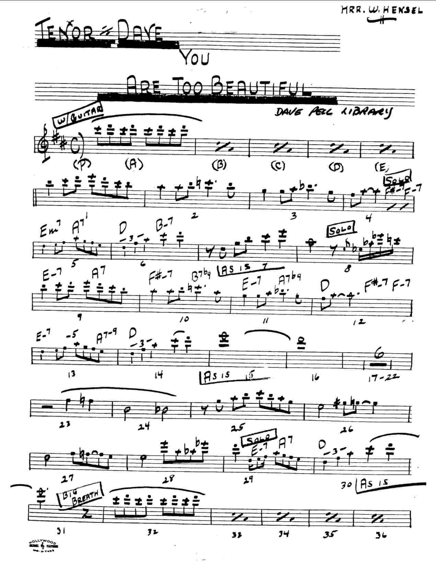 You Are Too Beautiful — sheet music preview