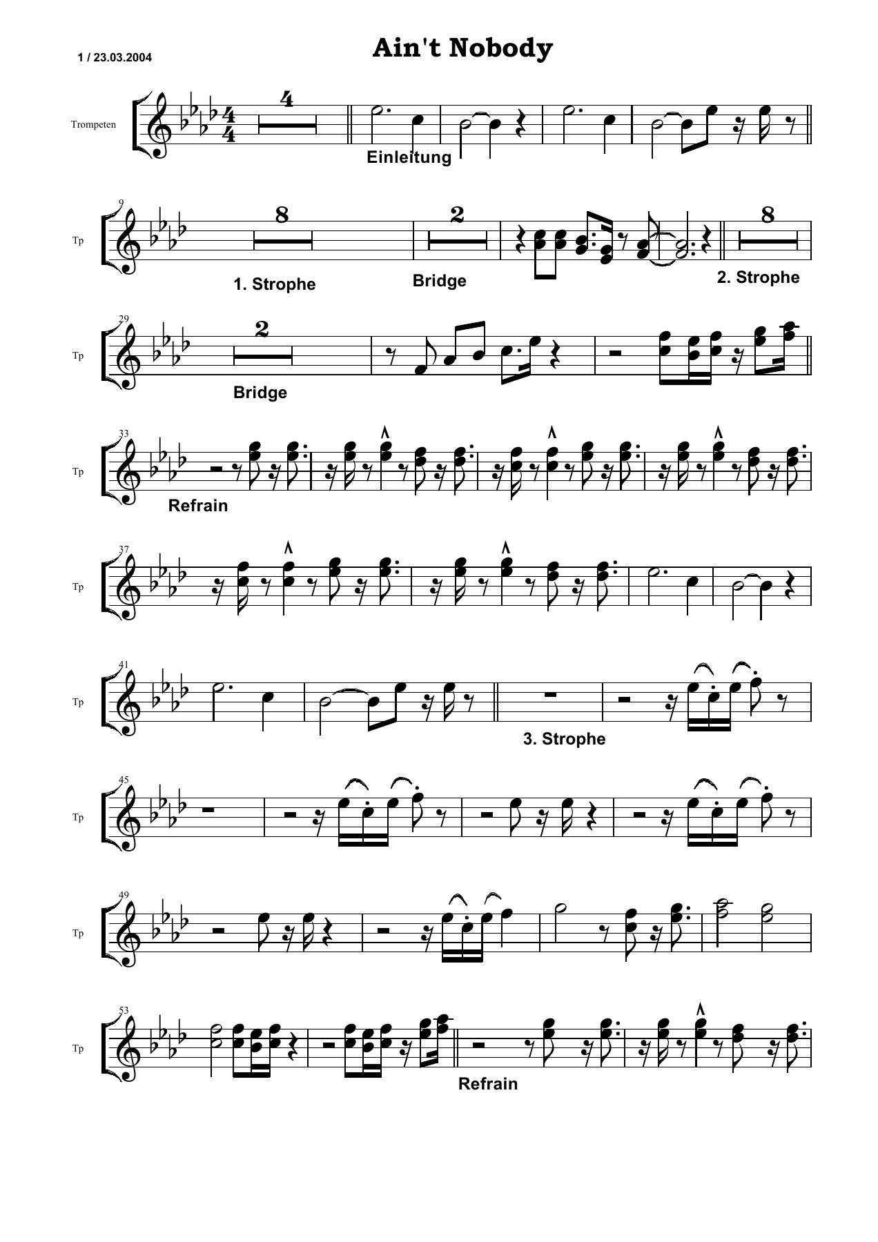 Aint Nobody — sheet music preview