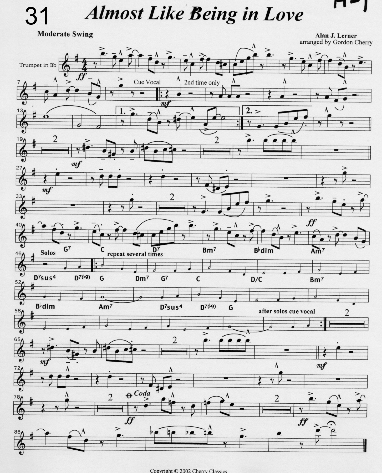 Almost Like Being in Love — sheet music preview