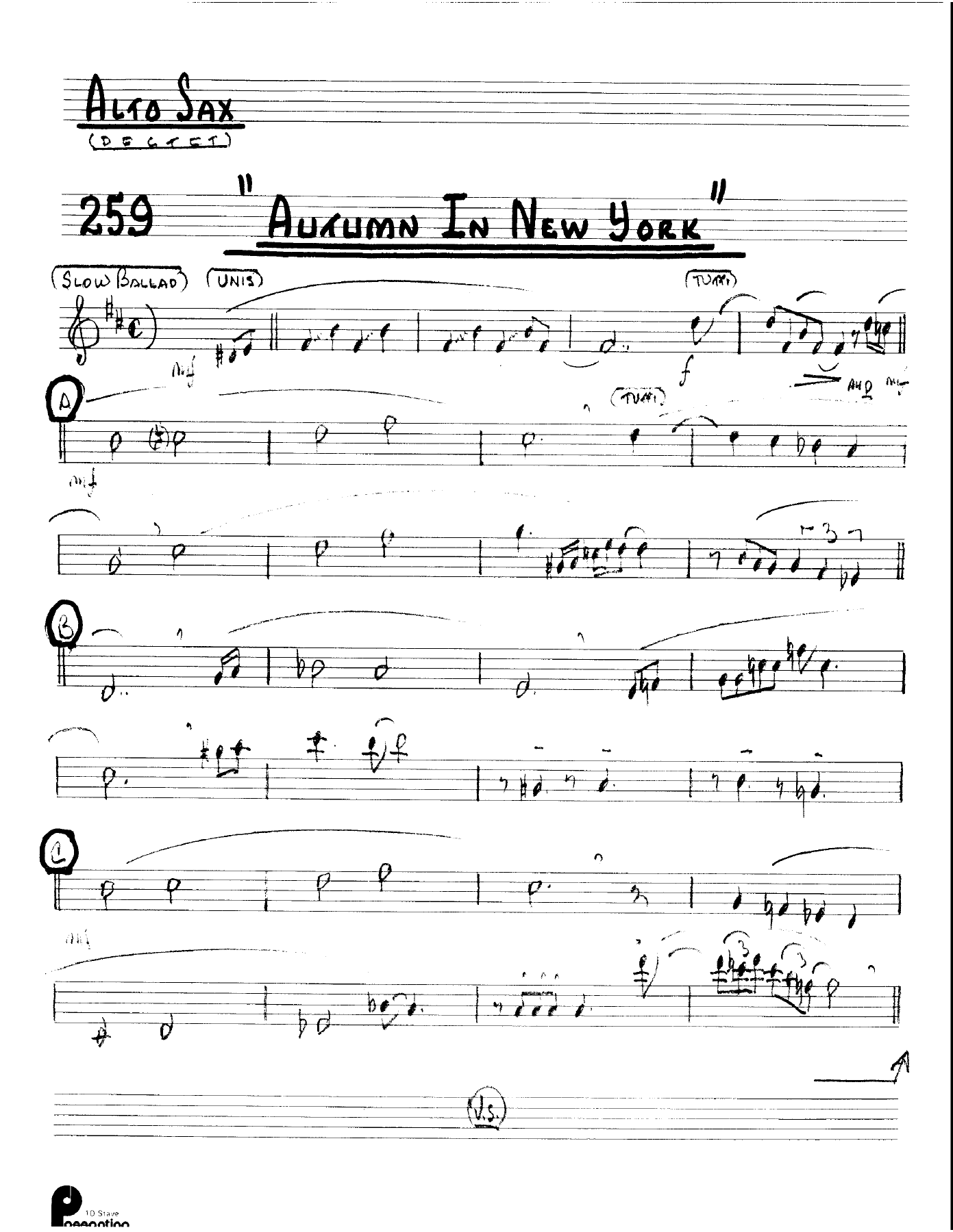 Autumn In New York (Kenton Dectet #259) 3213 — sheet music preview