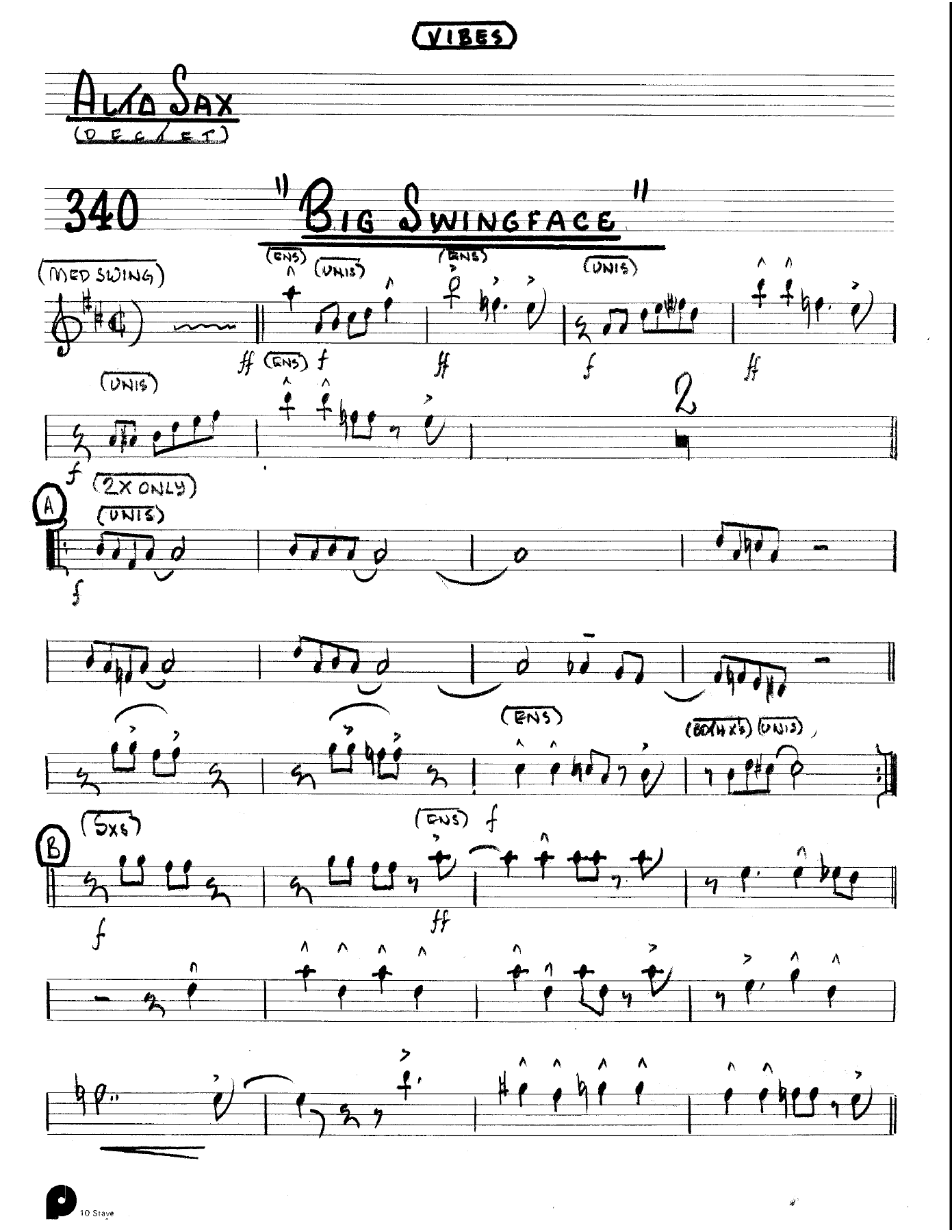 Big Swing Face (Kenton Dectet #340) 3214 Vibes Opt — sheet music preview