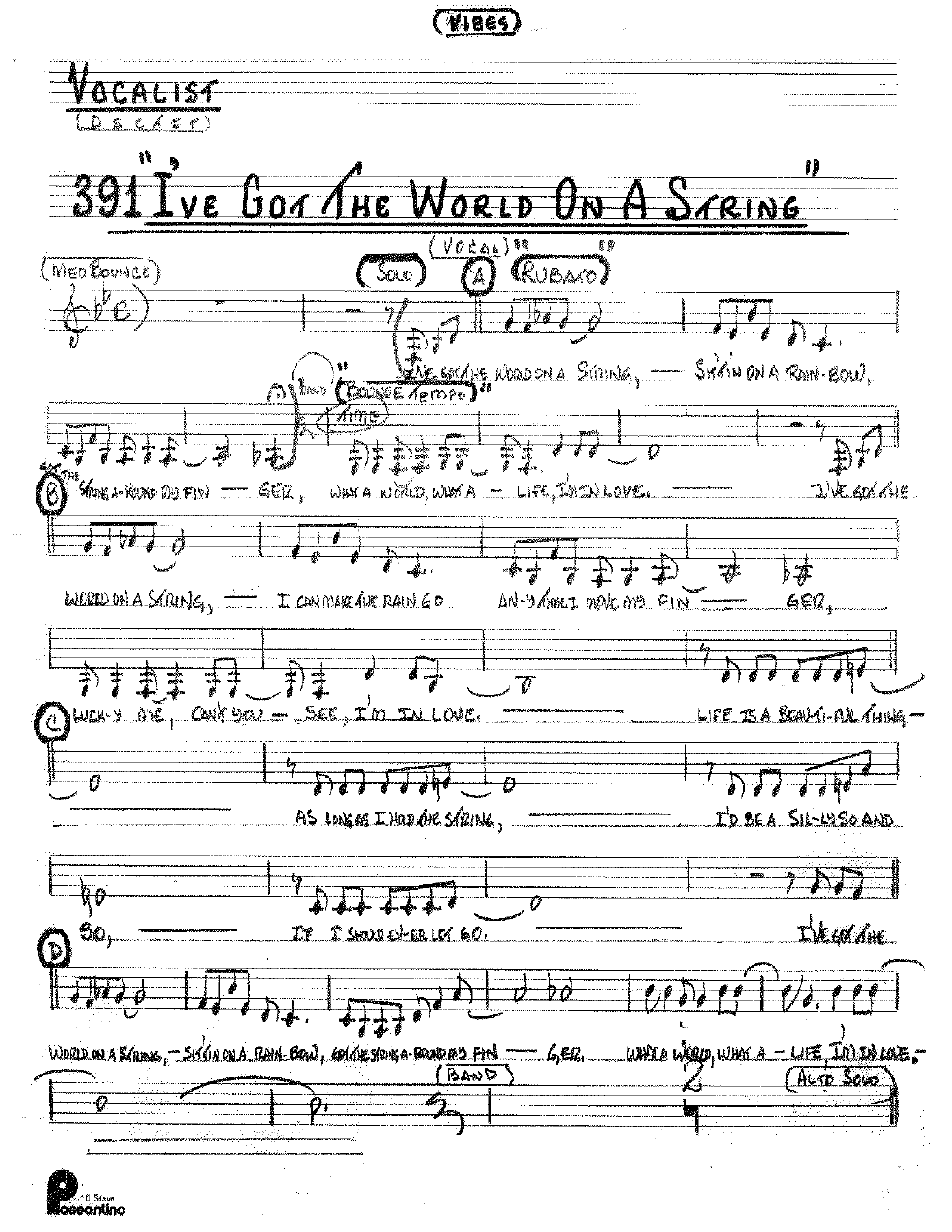 I've Got The World On A String (Kenton Dectet #391) 3214 Vibes Vocal — sheet music preview