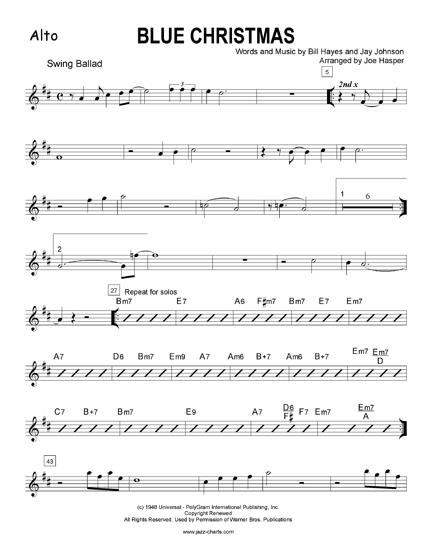Blue Christmas — sheet music preview