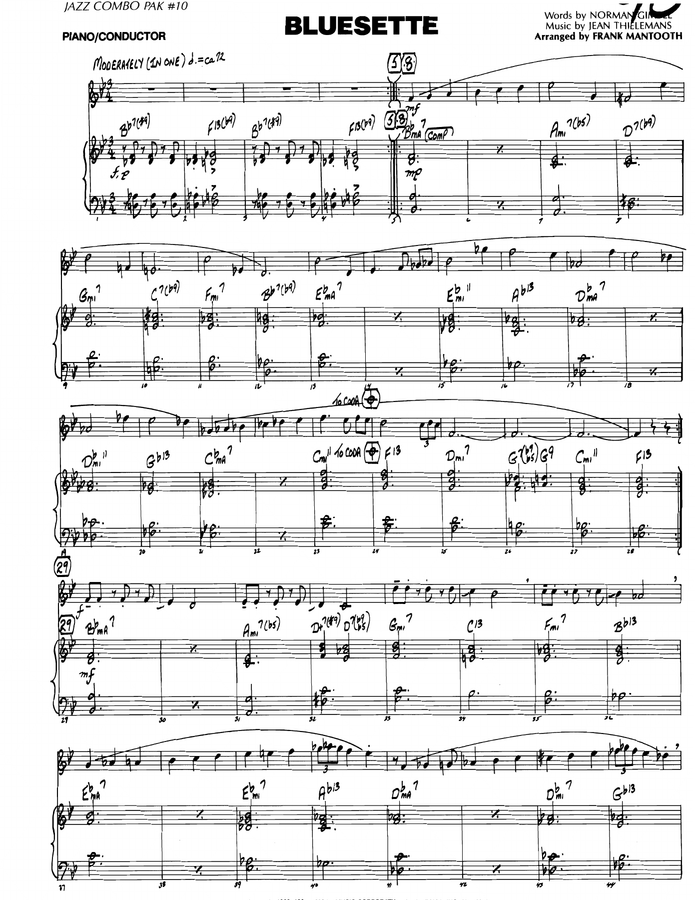 Bluesette (T.Thielemans) Combo — sheet music preview