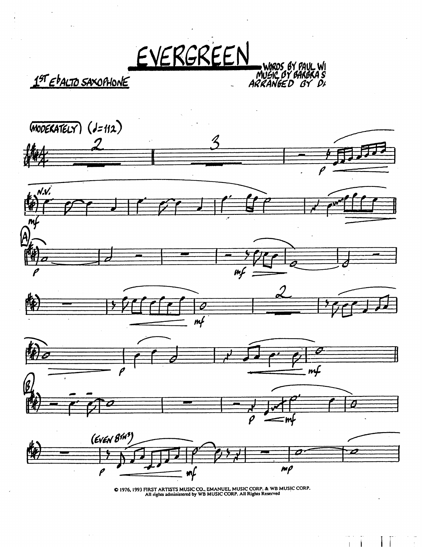 Evergreen — sheet music preview