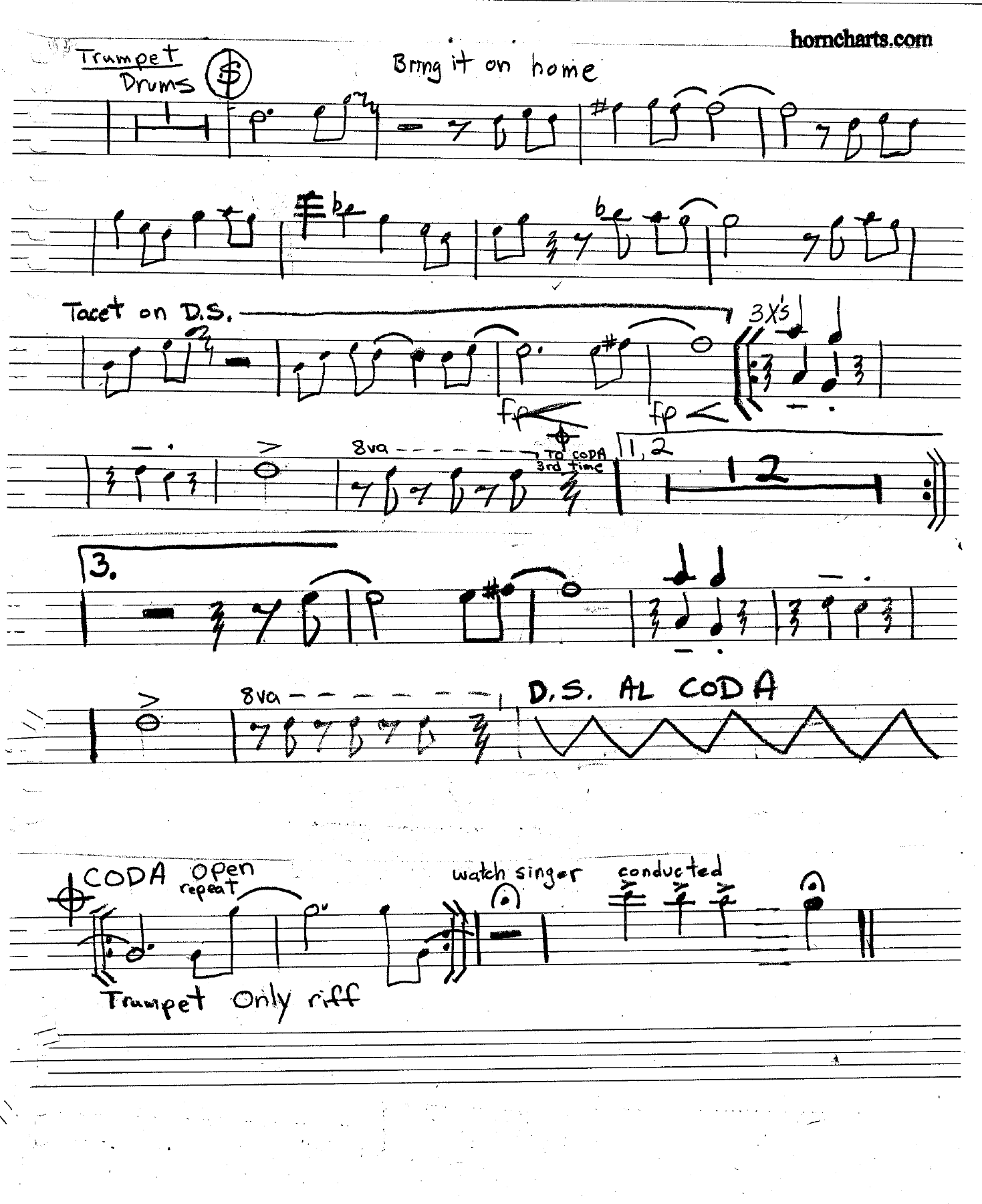 Bring it On Home-3 horns-Incomp — sheet music preview