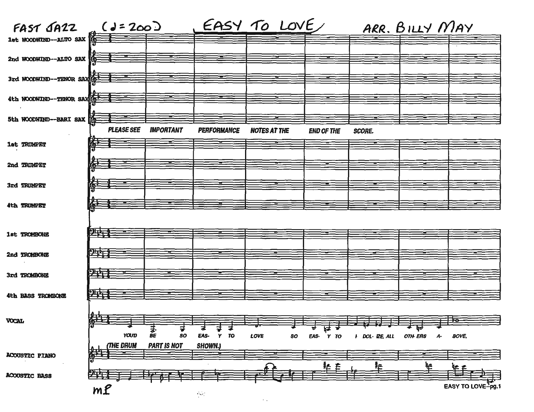 Easy To Love — sheet music preview