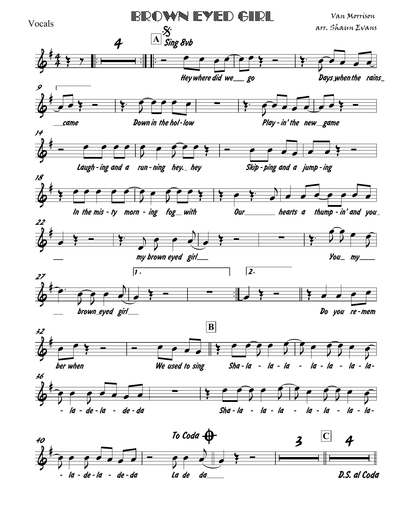 Brown Eyed Girl — sheet music preview