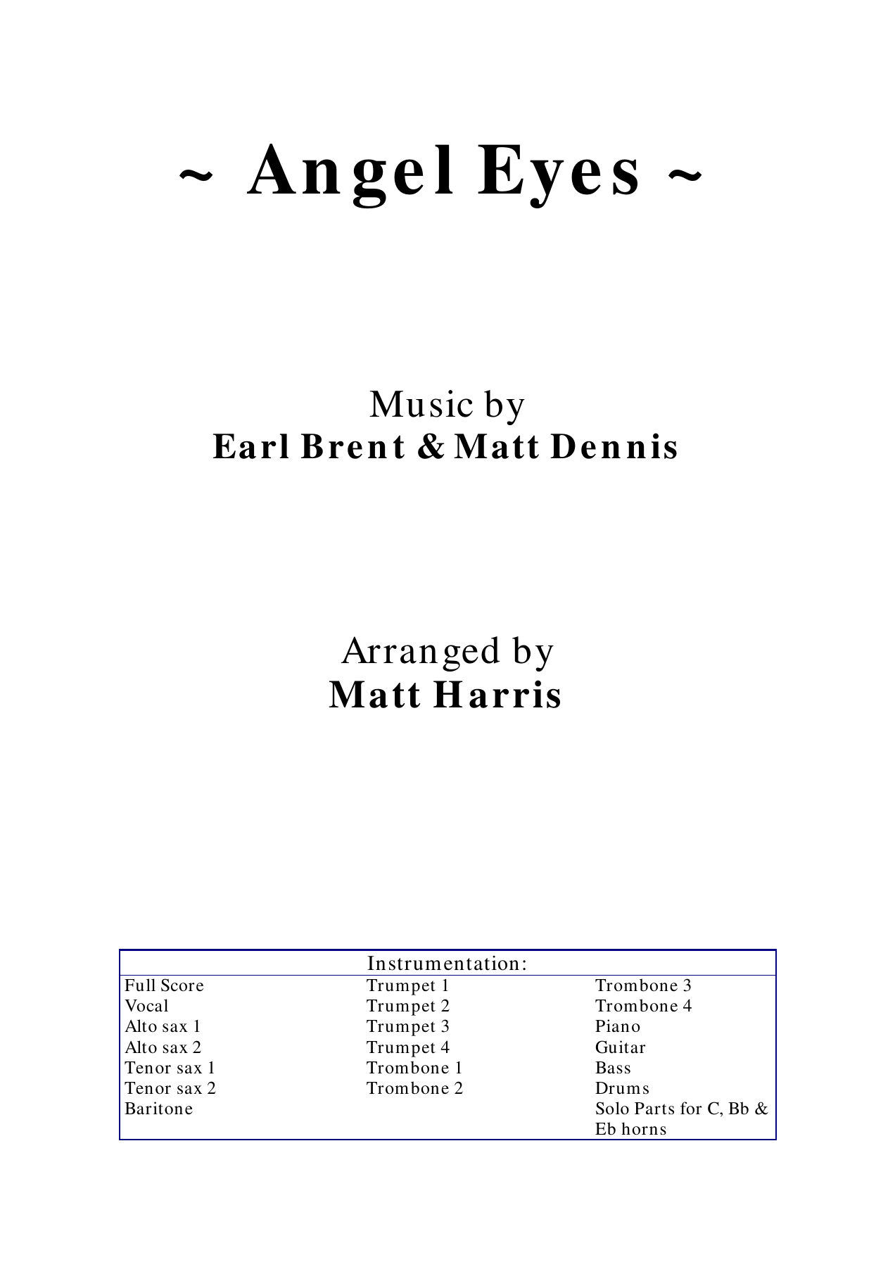 Angel Eyes (M.Harris) vocal — sheet music preview