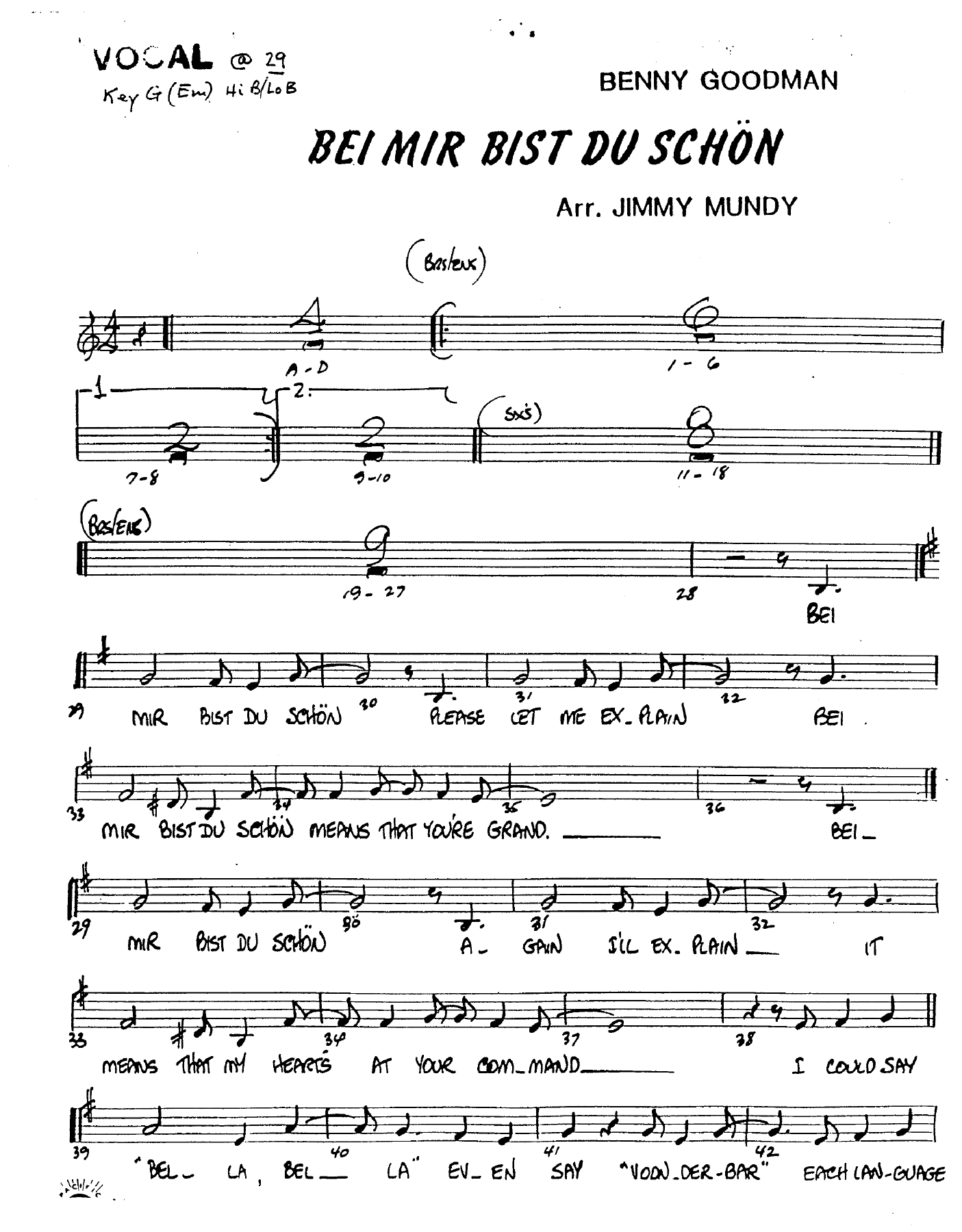 Bei Mir Bist Du Schon (J.Mundy) voc — sheet music preview