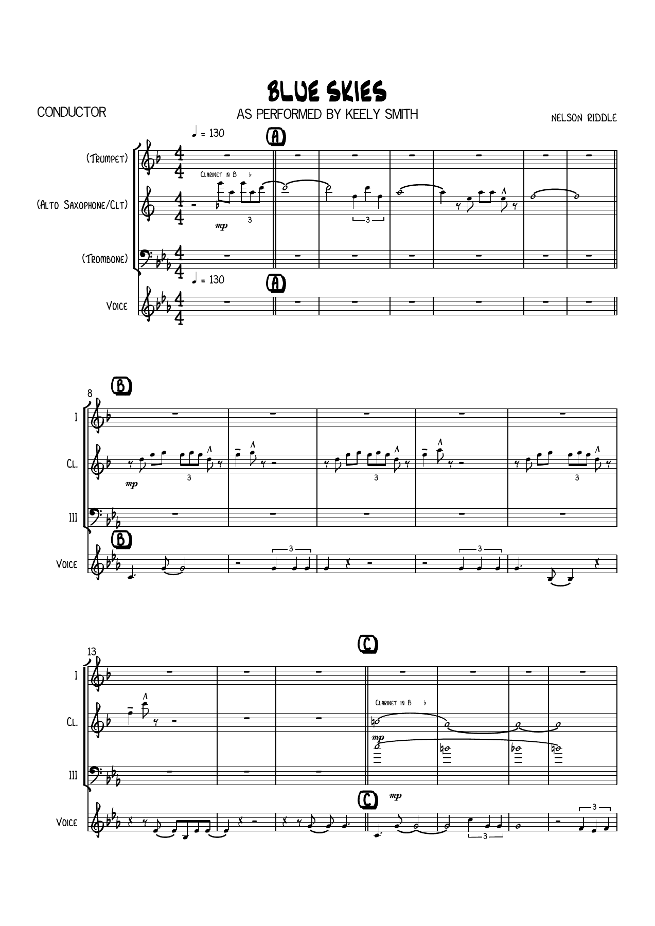 Blue Skies (N.Riddle) K.Smith-Combo — sheet music preview