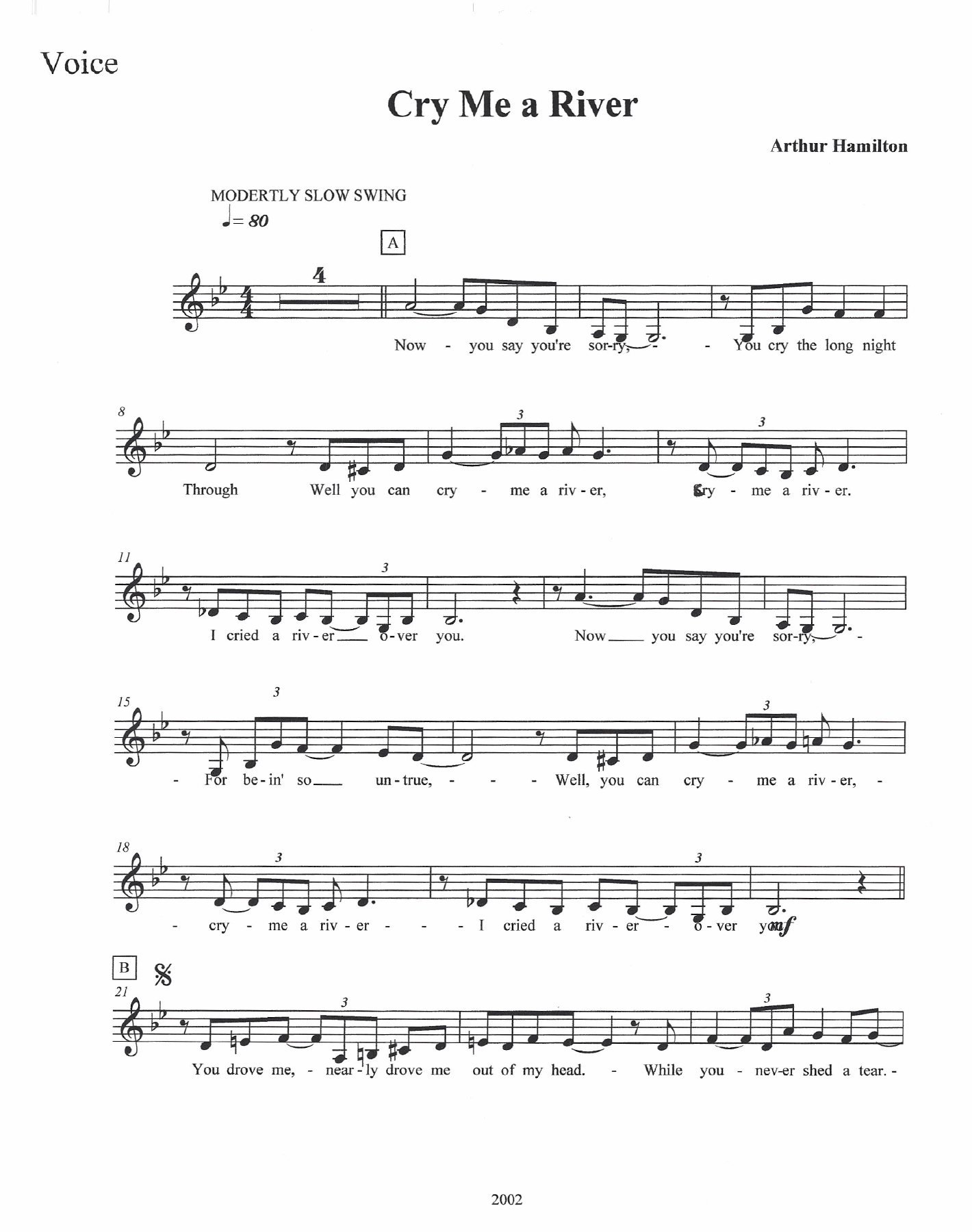 Cry Me A River (A.Hamilton) Vocal 4.4 — sheet music preview