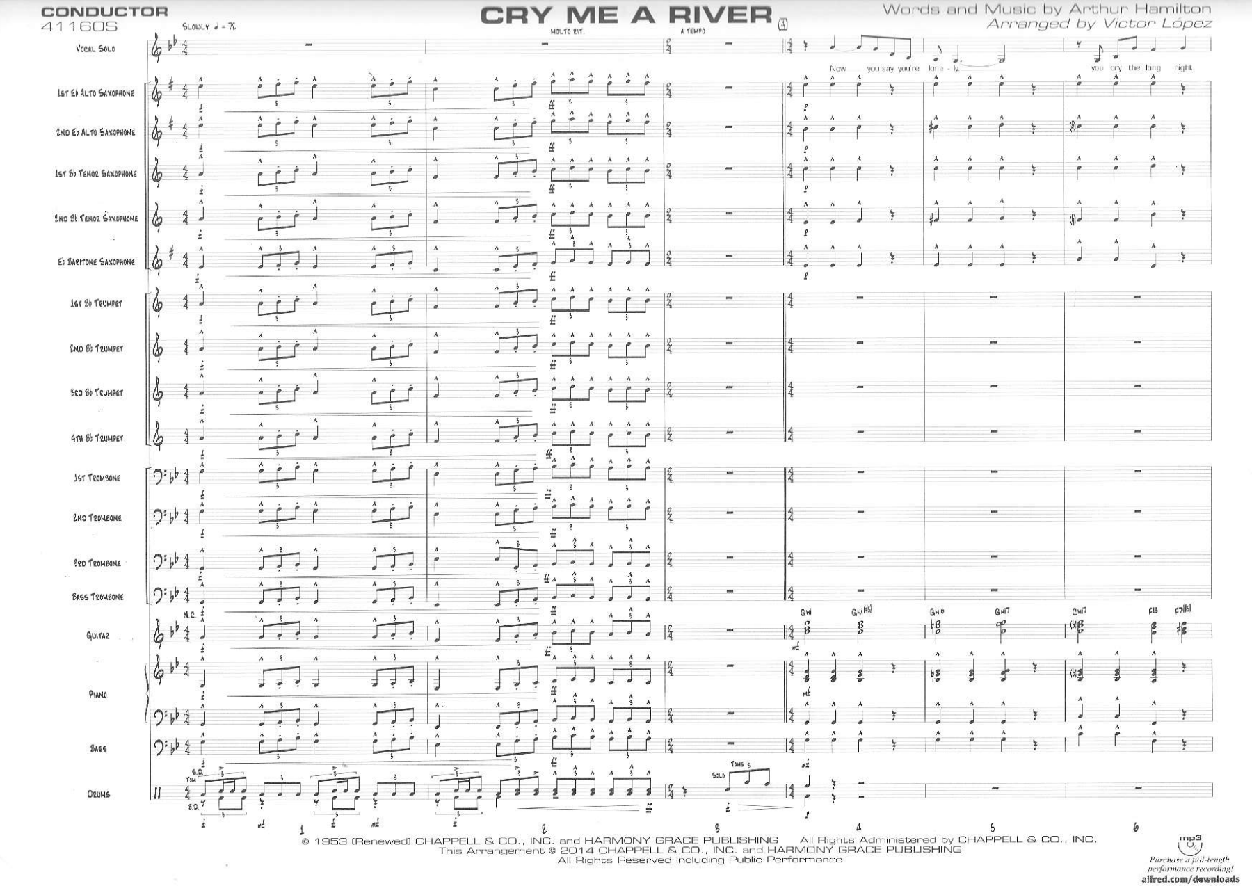 Cry Me A River (V. Lopez) Vocal — sheet music preview