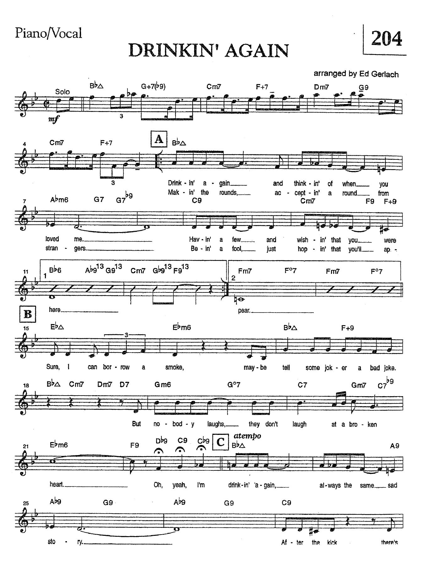 Drinkin'Again (Ed Gerlach) F.Sinatra — sheet music preview